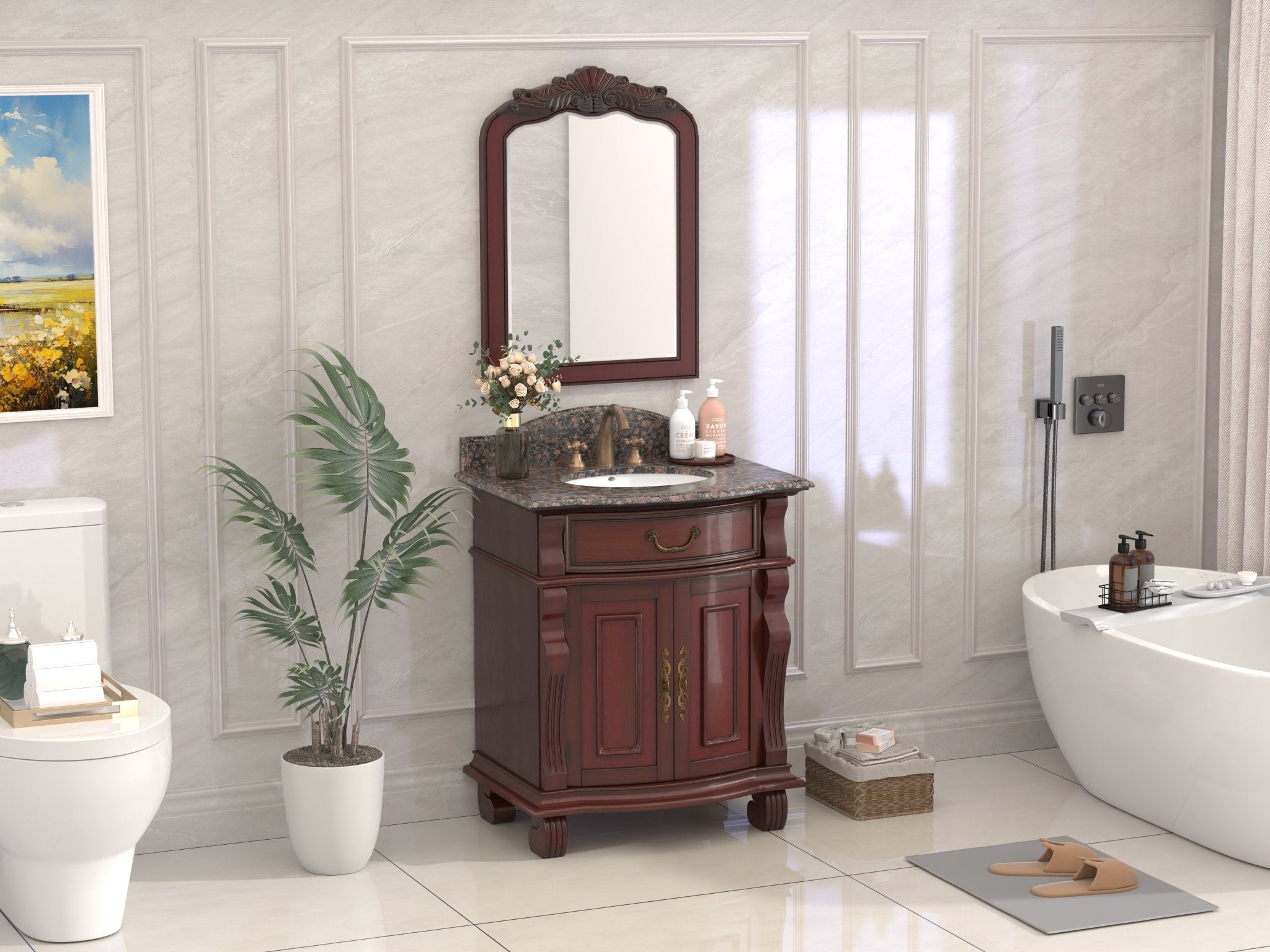 Chans Furniture GD-4437-V30SB 30 Inch Traditional Style Solid Wood Hopkinton Single Sink Bathroom Vanity With Stone top