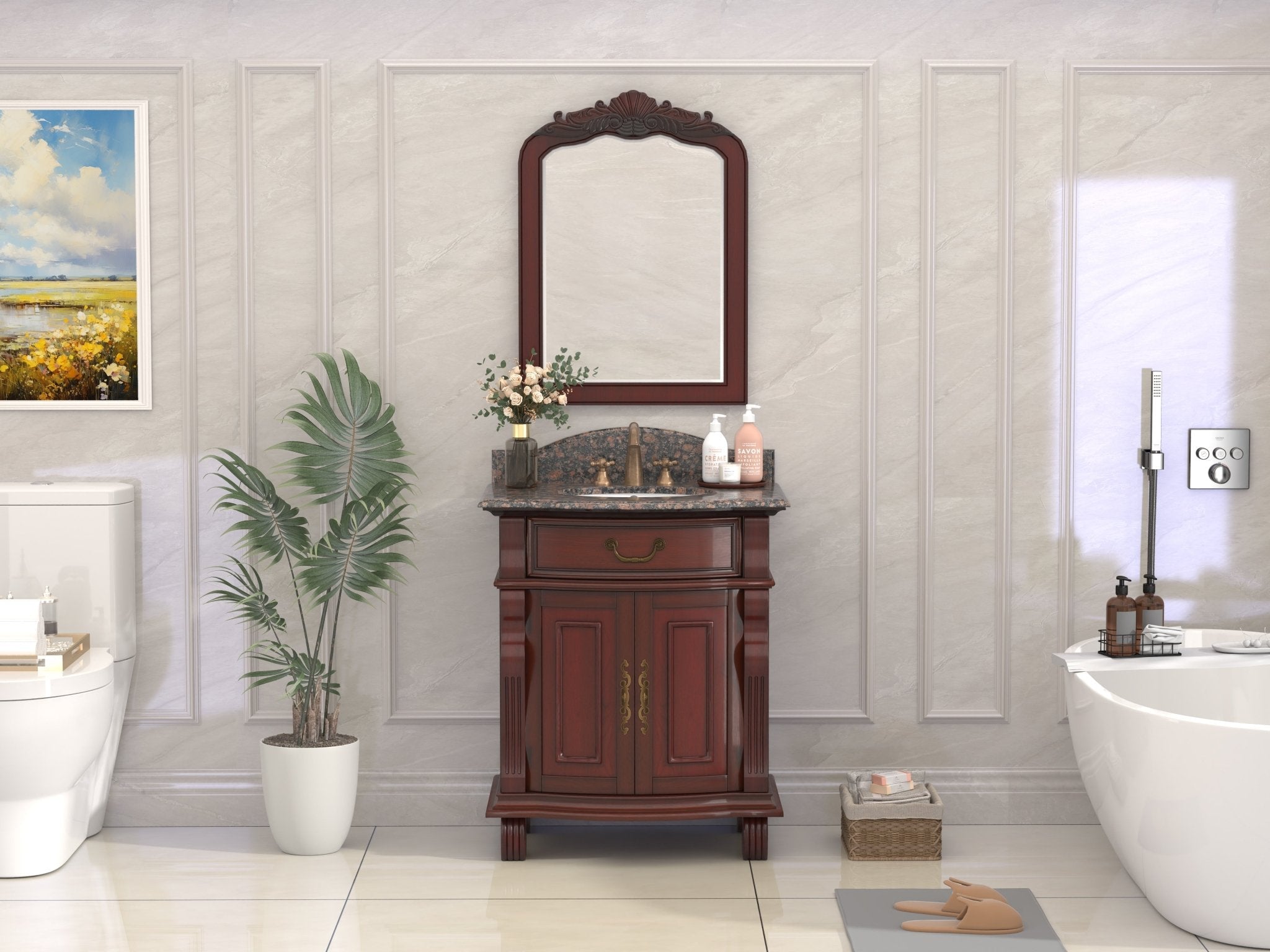 Chans Furniture GD-4437-V30SB 30 Inch Traditional Style Solid Wood Hopkinton Single Sink Bathroom Vanity With Stone top