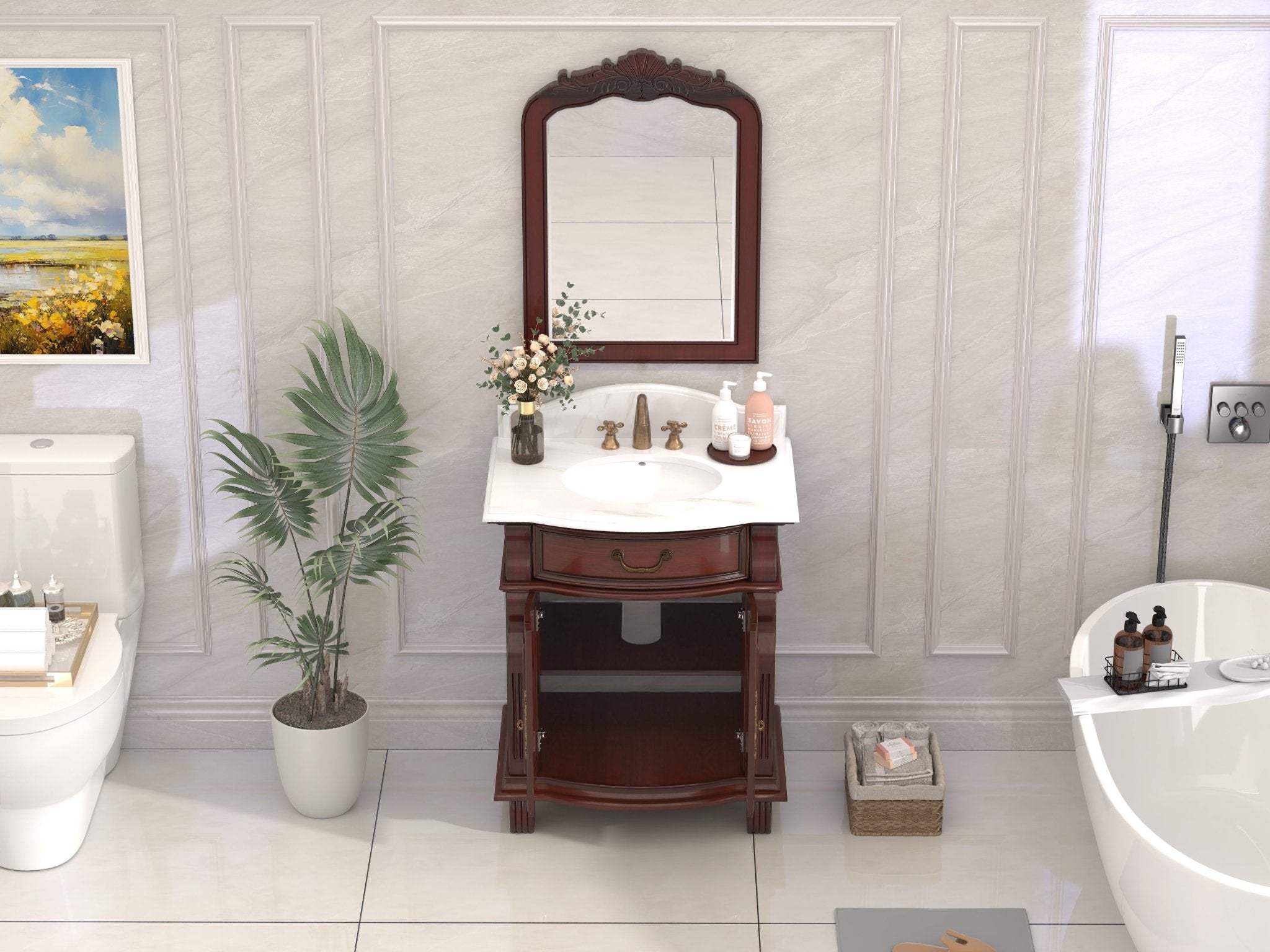 Chans Furniture GD-4437-V30SB 30 Inch Traditional Style Solid Wood Hopkinton Single Sink Bathroom Vanity With Stone top
