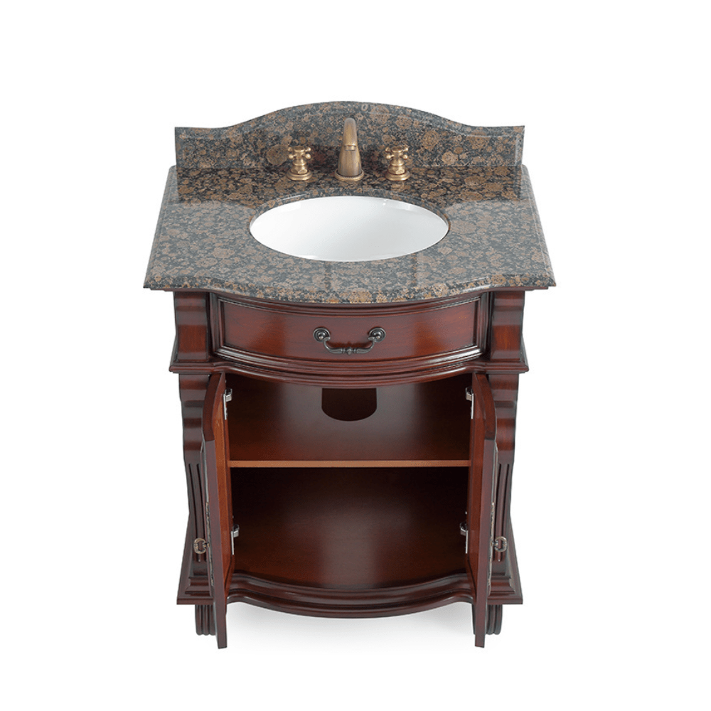 Chans Furniture GD-4437-V30SB 30 Inch Traditional Style Solid Wood Hopkinton Single Sink Bathroom Vanity With Stone top