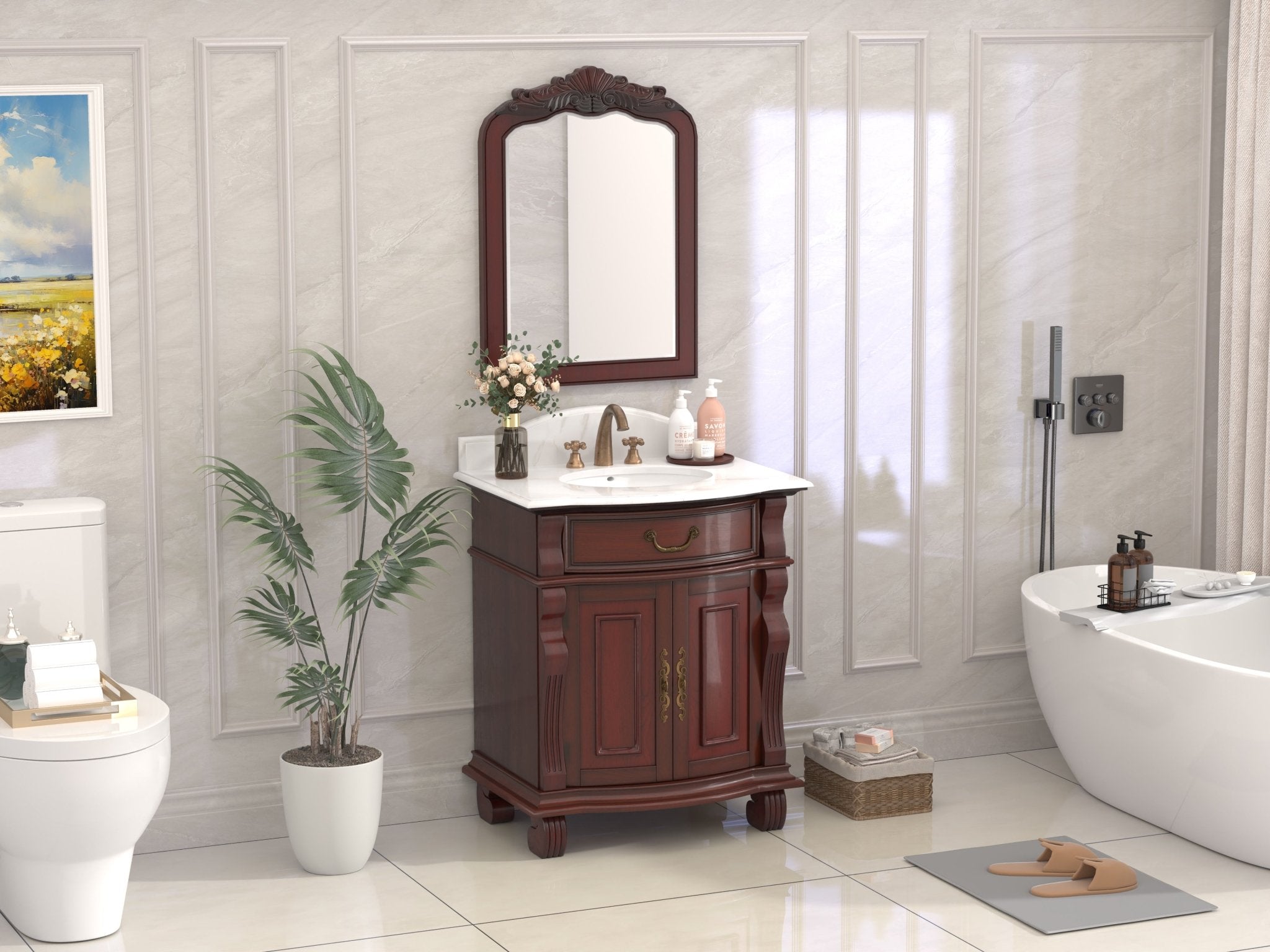 Chans Furniture GD-4437-V30SB 30 Inch Traditional Style Solid Wood Hopkinton Single Sink Bathroom Vanity With Stone top