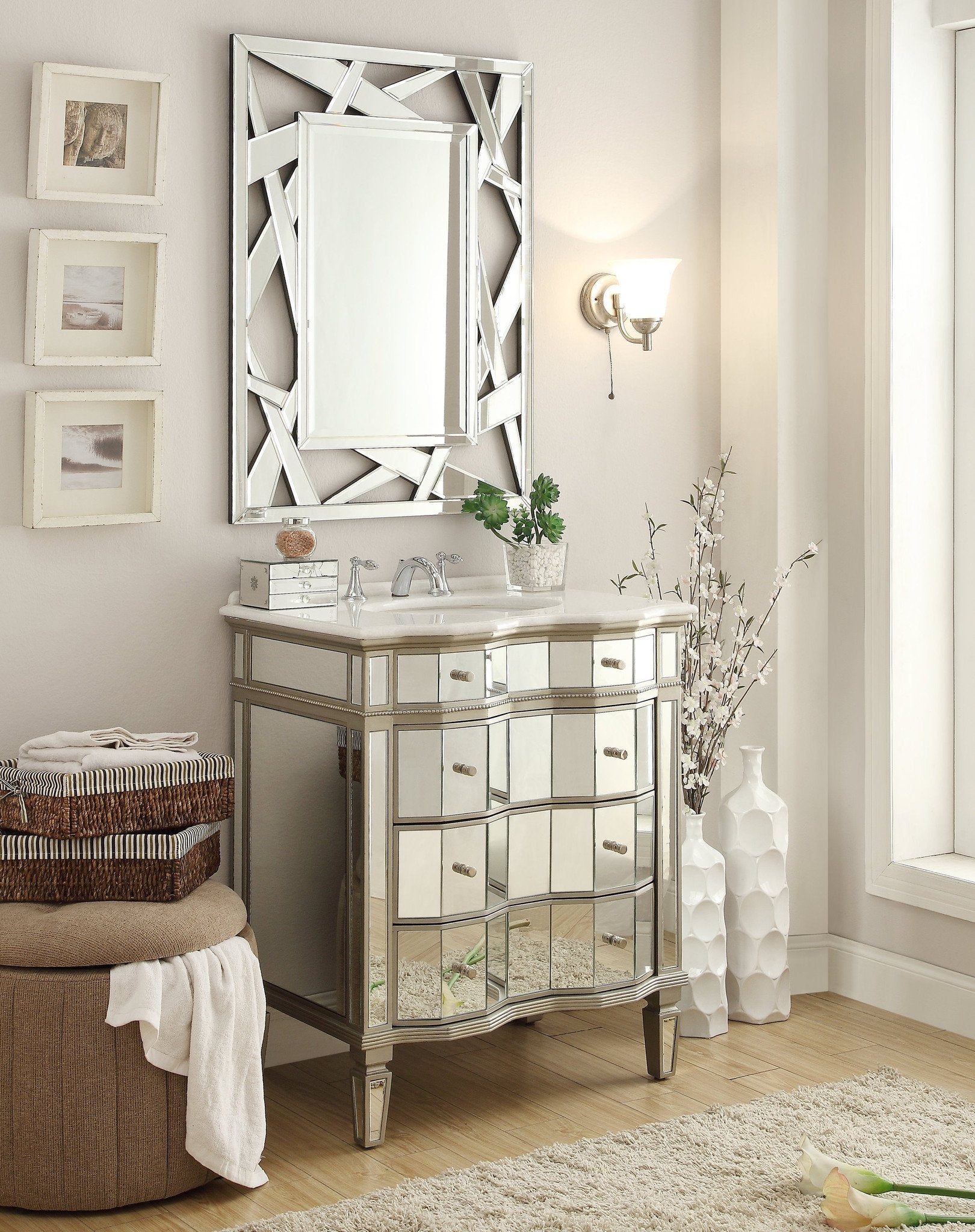 Chans Furniture K2274-30 30" Mirrored Asselin Bathroom Sink Vanity