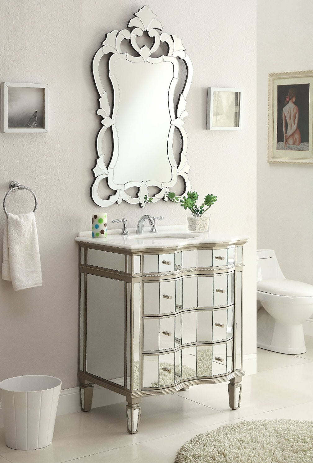 Chans Furniture K2274-30 30" Mirrored Asselin Bathroom Sink Vanity