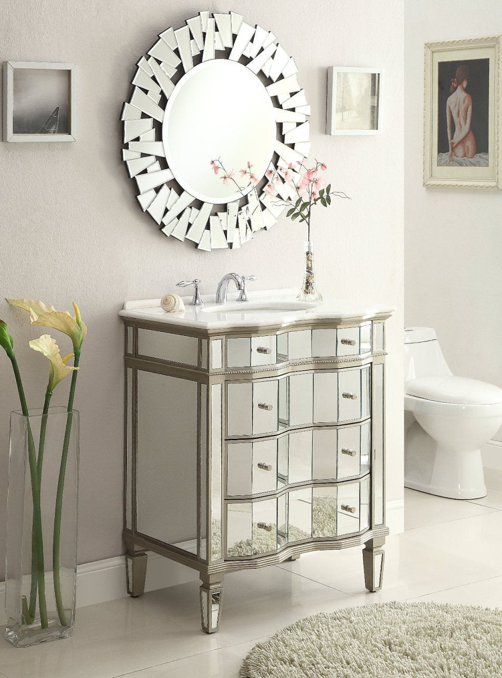 Chans Furniture K2274-30 30" Mirrored Asselin Bathroom Sink Vanity