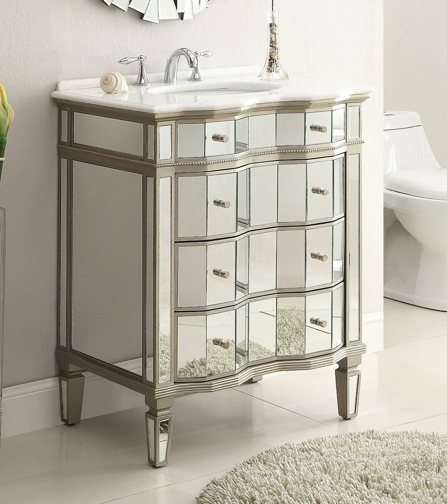 Chans Furniture K2274-30 30" Mirrored Asselin Bathroom Sink Vanity