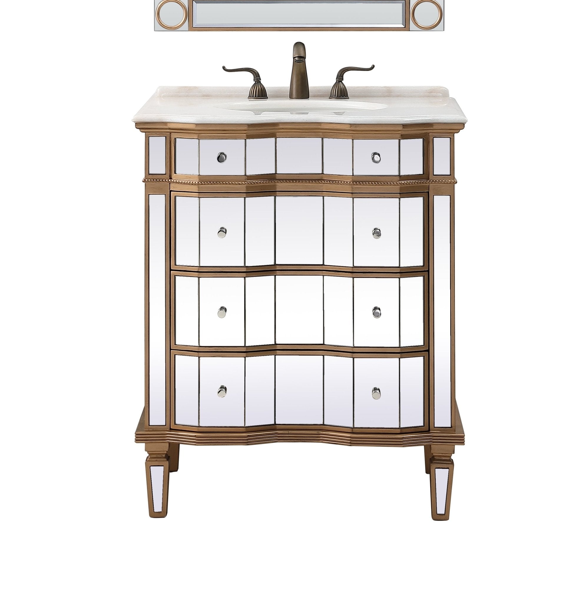 Chans Furniture K2288 30" Mirrored Style Asselin Bathroom Sink Vanity with Gold Trim