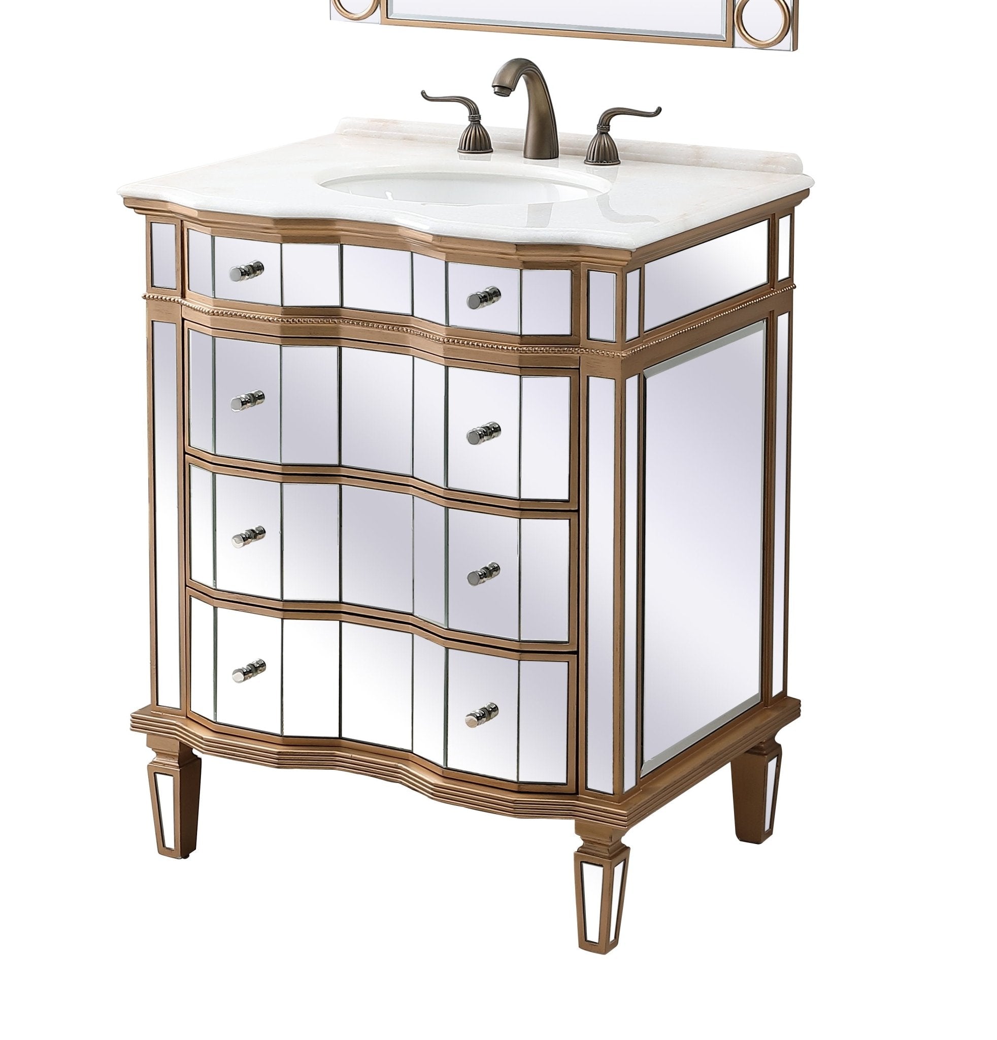 Chans Furniture K2288 30" Mirrored Style Asselin Bathroom Sink Vanity with Gold Trim