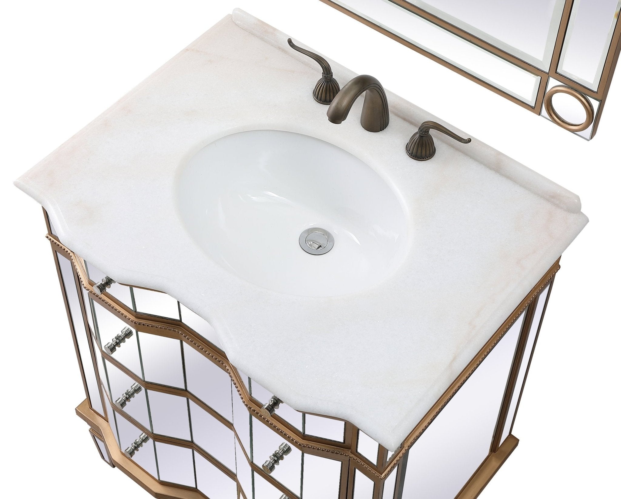 Chans Furniture K2288 30" Mirrored Style Asselin Bathroom Sink Vanity with Gold Trim