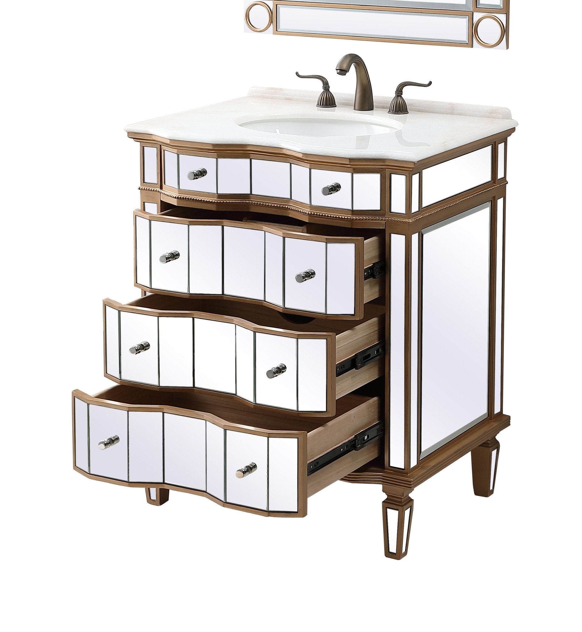 Chans Furniture K2288 30" Mirrored Style Asselin Bathroom Sink Vanity with Gold Trim