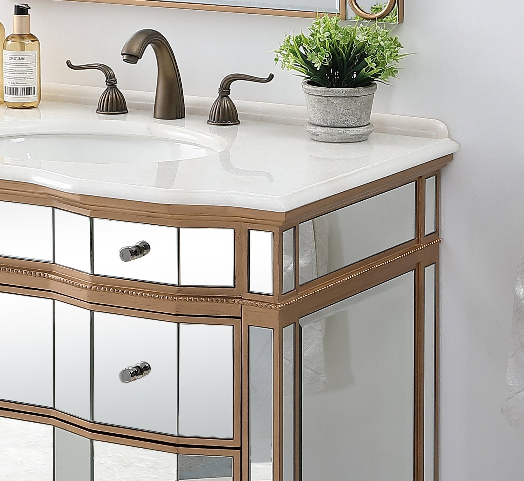 Chans Furniture K2288 30" Mirrored Style Asselin Bathroom Sink Vanity with Gold Trim