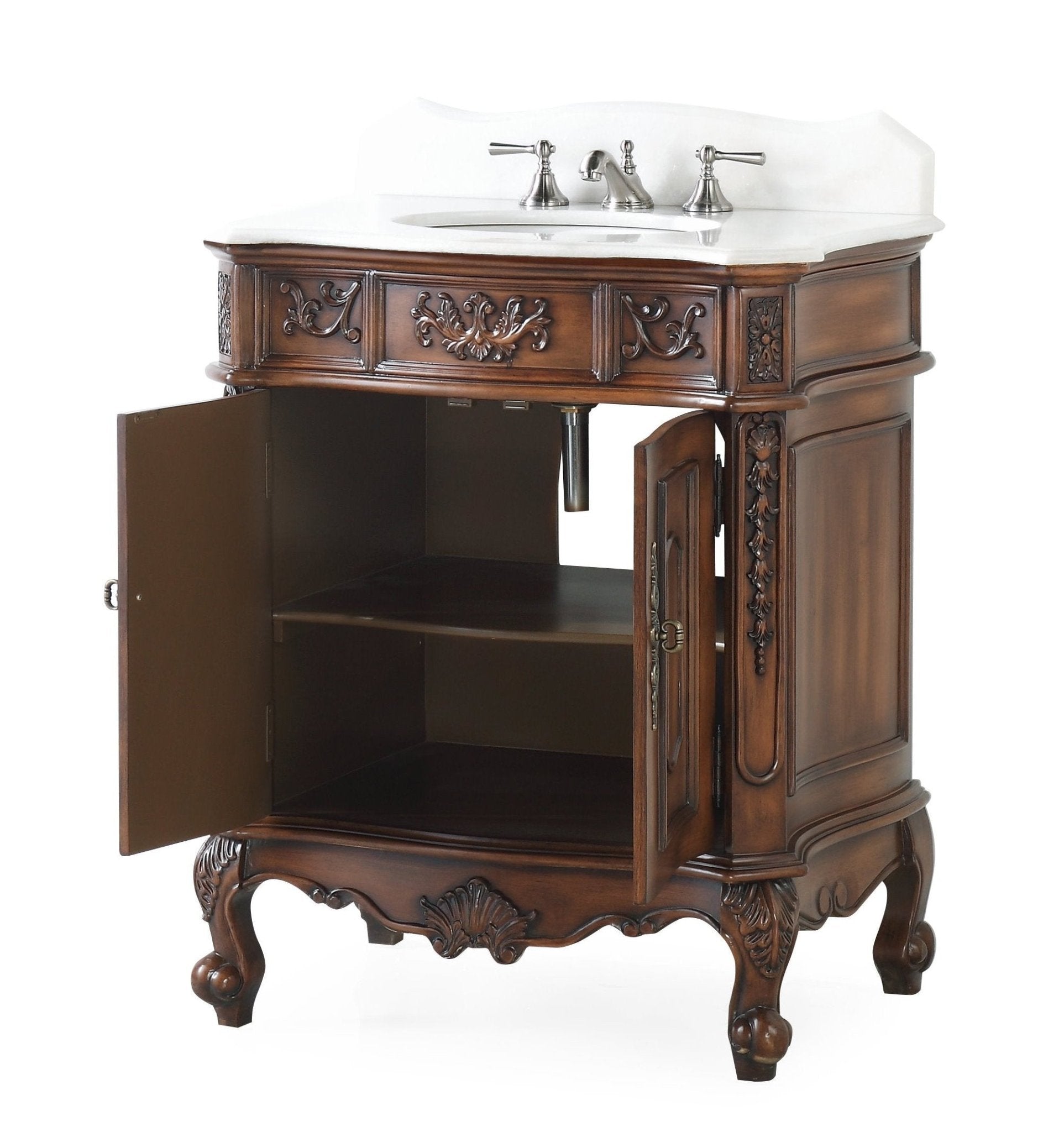 Chans Furniture HF080W-TK 30 Inch Antique Style Old Timer Classic Cherry Wood Ellenton Bathroom Sink Vanity