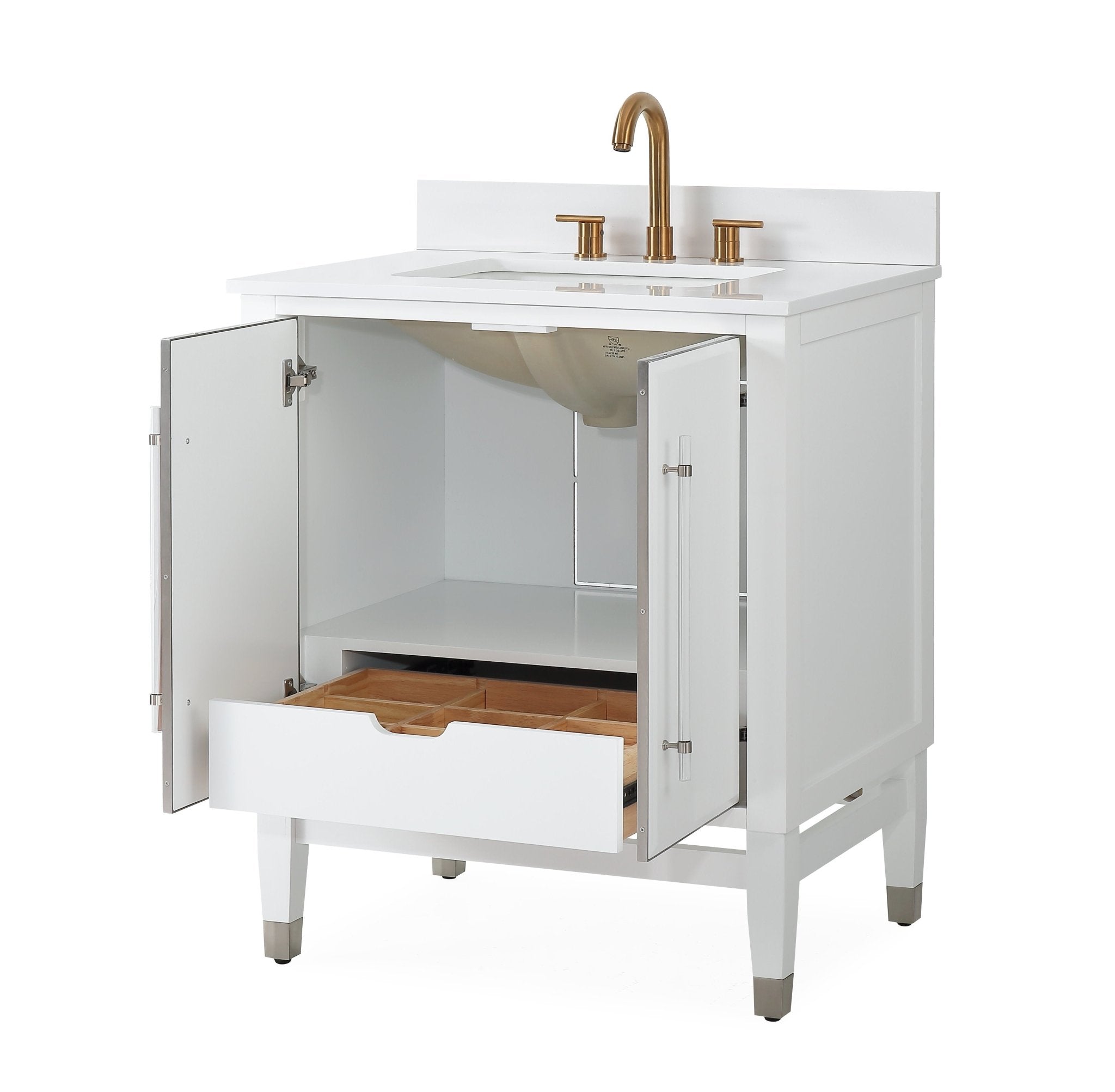 Chans Furniture Q164WT-30 30" Tennant Brand Bertone White Modern Bathroom Sink Vanity