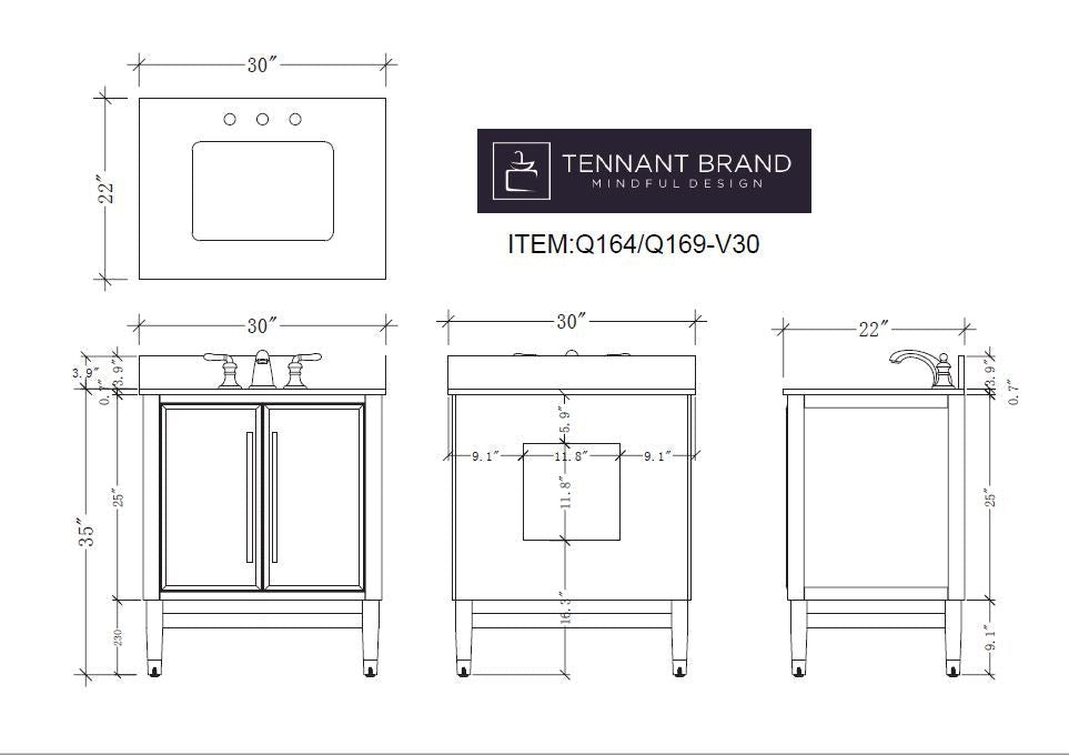 Chans Furniture Q164WT-30 30" Tennant Brand Bertone White Modern Bathroom Sink Vanity
