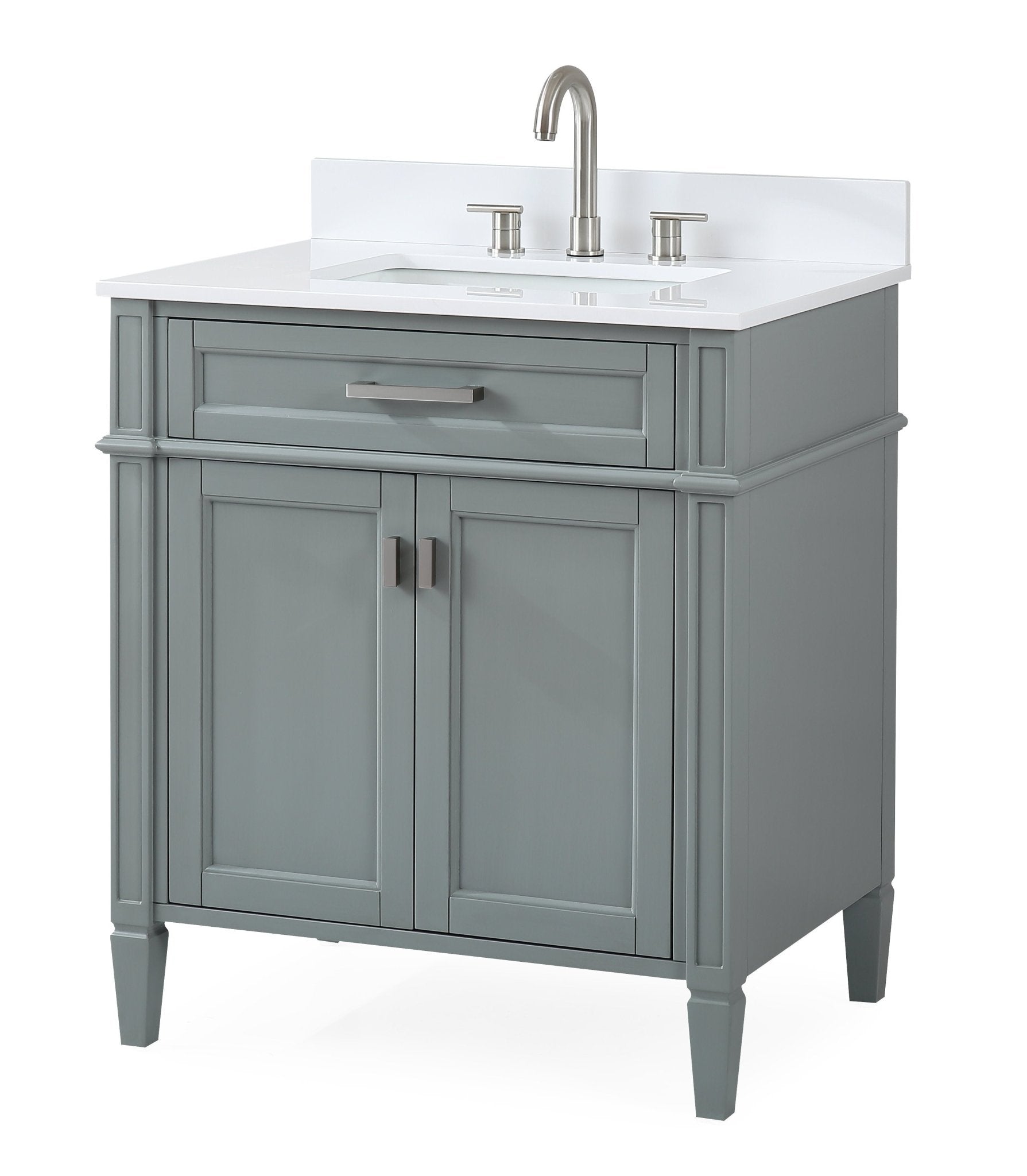 Chans Furniture QT-1808-V30CK 30 Inch Durand Modern Gray Bathroom Sink Vanity with Stone Counter Top