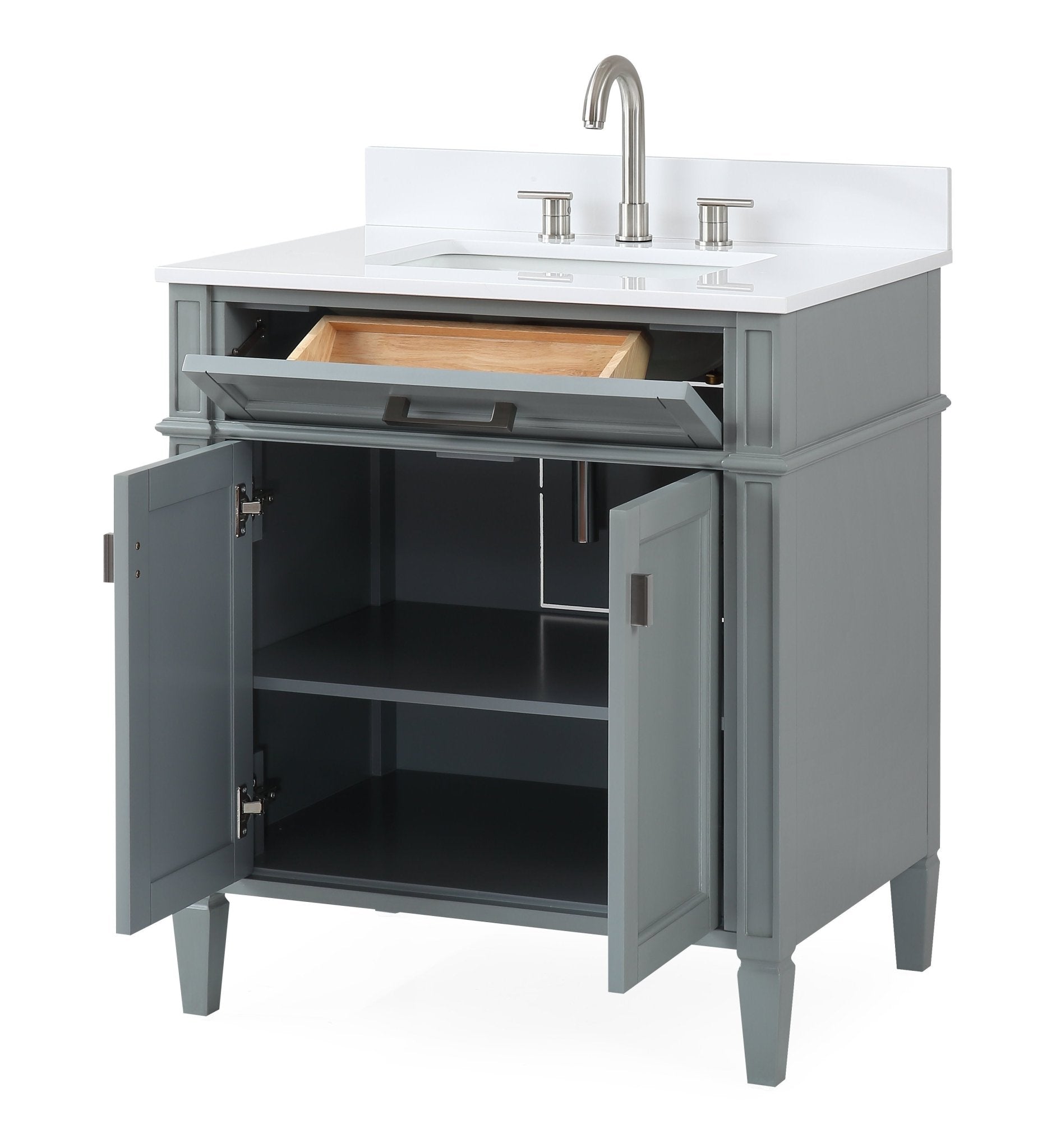 Chans Furniture QT-1808-V30CK 30 Inch Durand Modern Gray Bathroom Sink Vanity with Stone Counter Top