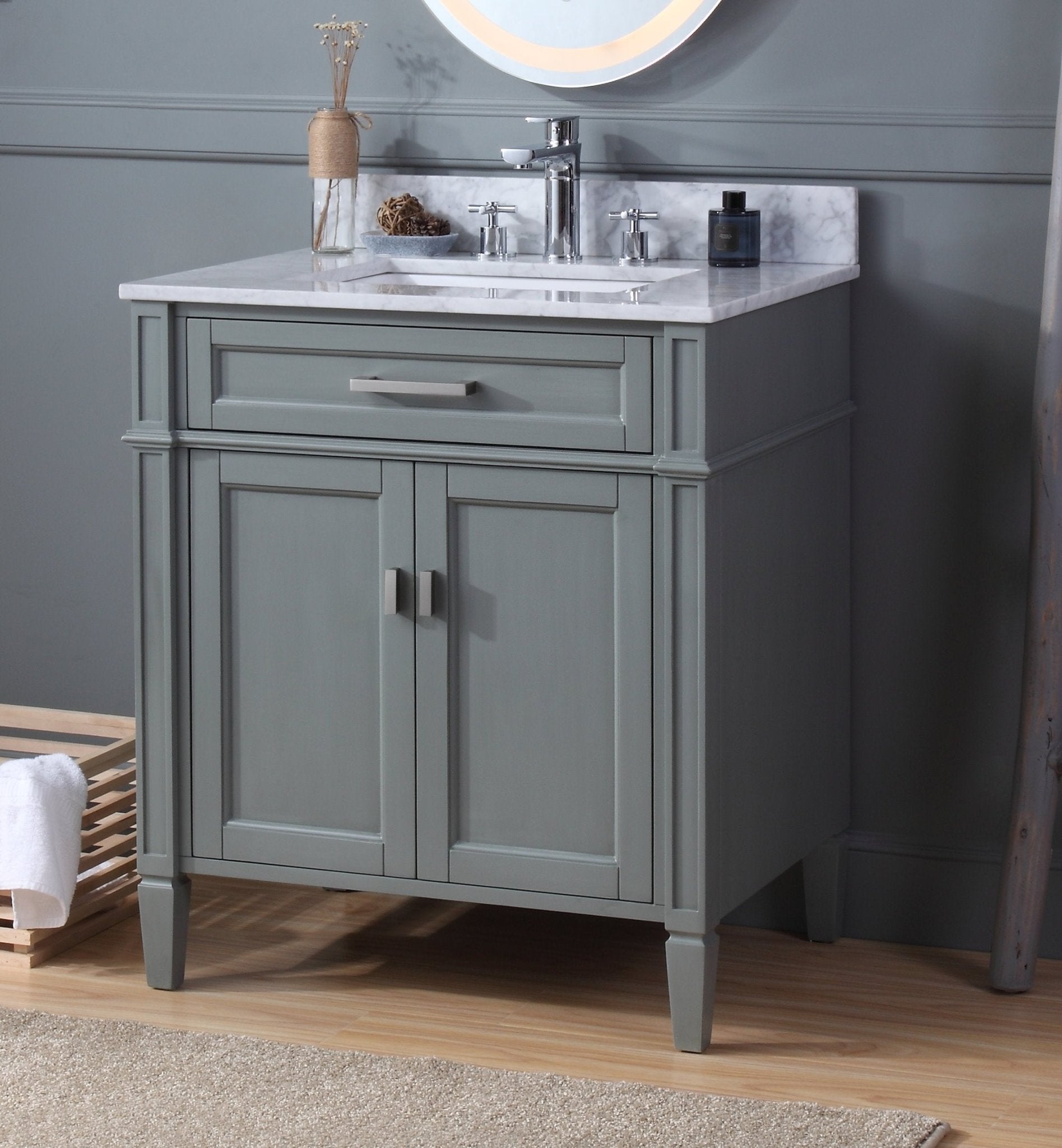 Chans Furniture QT-1808-V30CK 30 Inch Durand Modern Gray Bathroom Sink Vanity with Stone Counter Top