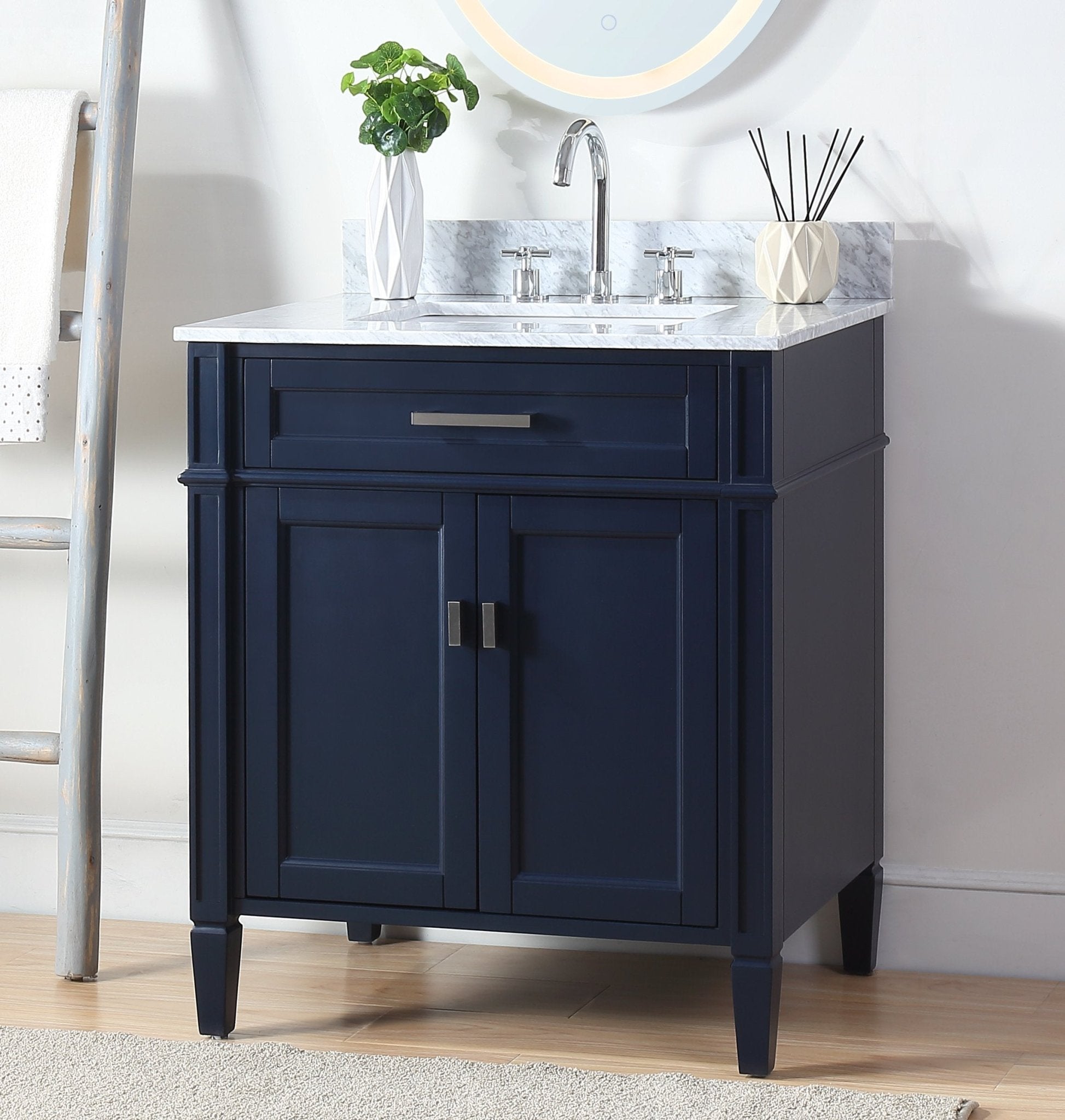 Chans Furniture QT-1808-V30NB 30 Inch Durand Modern Navy Blue Bathroom Sink Vanity with Stone Counter Top