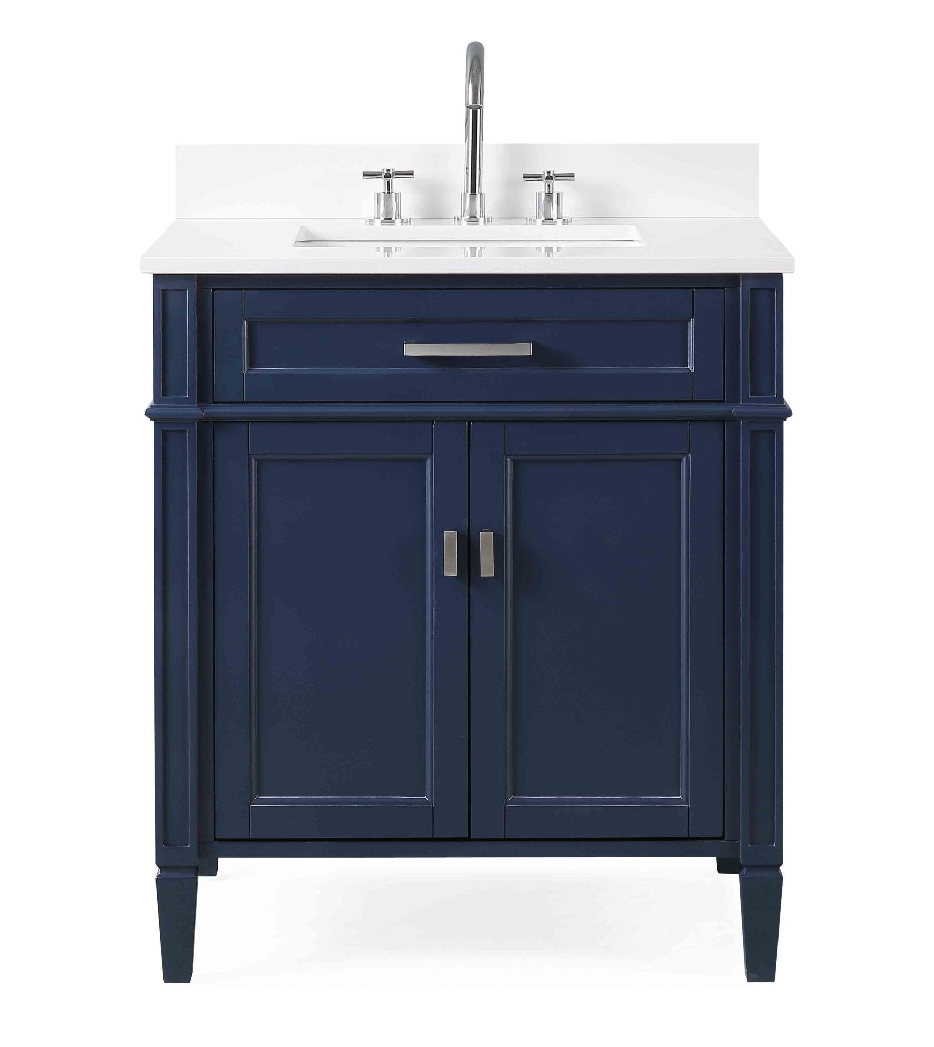 Chans Furniture QT-1808-V30NB 30 Inch Durand Modern Navy Blue Bathroom Sink Vanity with Stone Counter Top