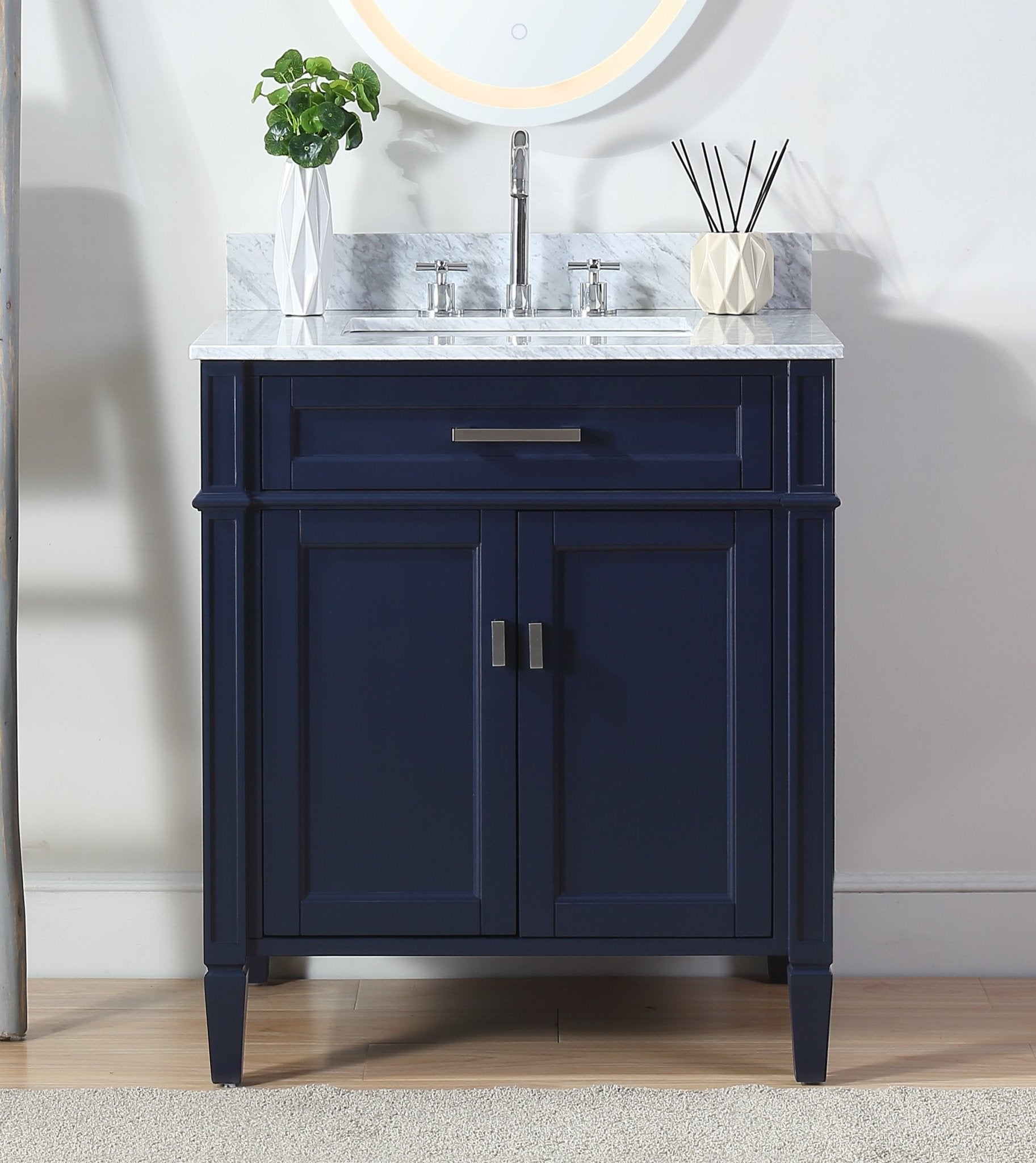 Chans Furniture QT-1808-V30NB 30 Inch Durand Modern Navy Blue Bathroom Sink Vanity with Stone Counter Top