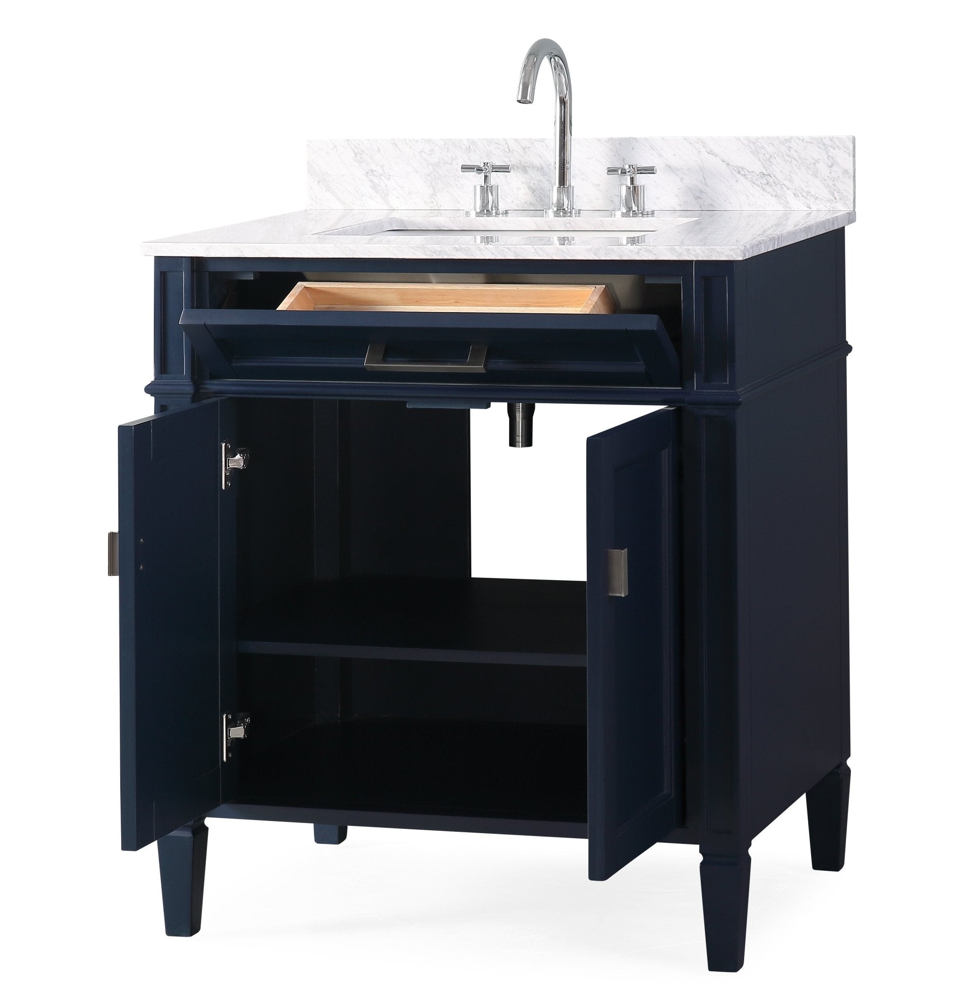 Chans Furniture QT-1808-V30NB 30 Inch Durand Modern Navy Blue Bathroom Sink Vanity with Stone Counter Top