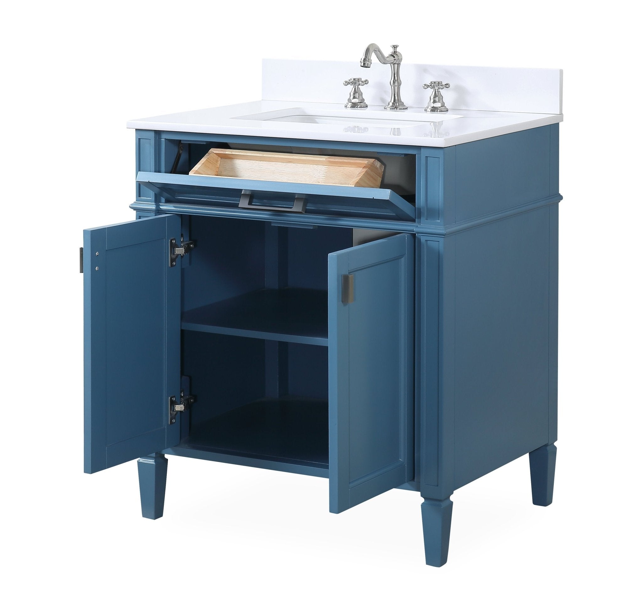 Chans Furniture QT-1808-V30TB 30 Inch Durand Modern Teal Blue Bathroom Sink Vanity with Stone Counter Top