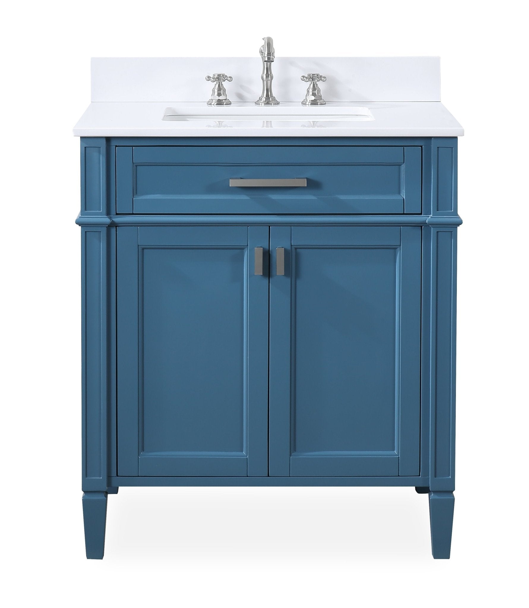 Chans Furniture QT-1808-V30TB 30 Inch Durand Modern Teal Blue Bathroom Sink Vanity with Stone Counter Top