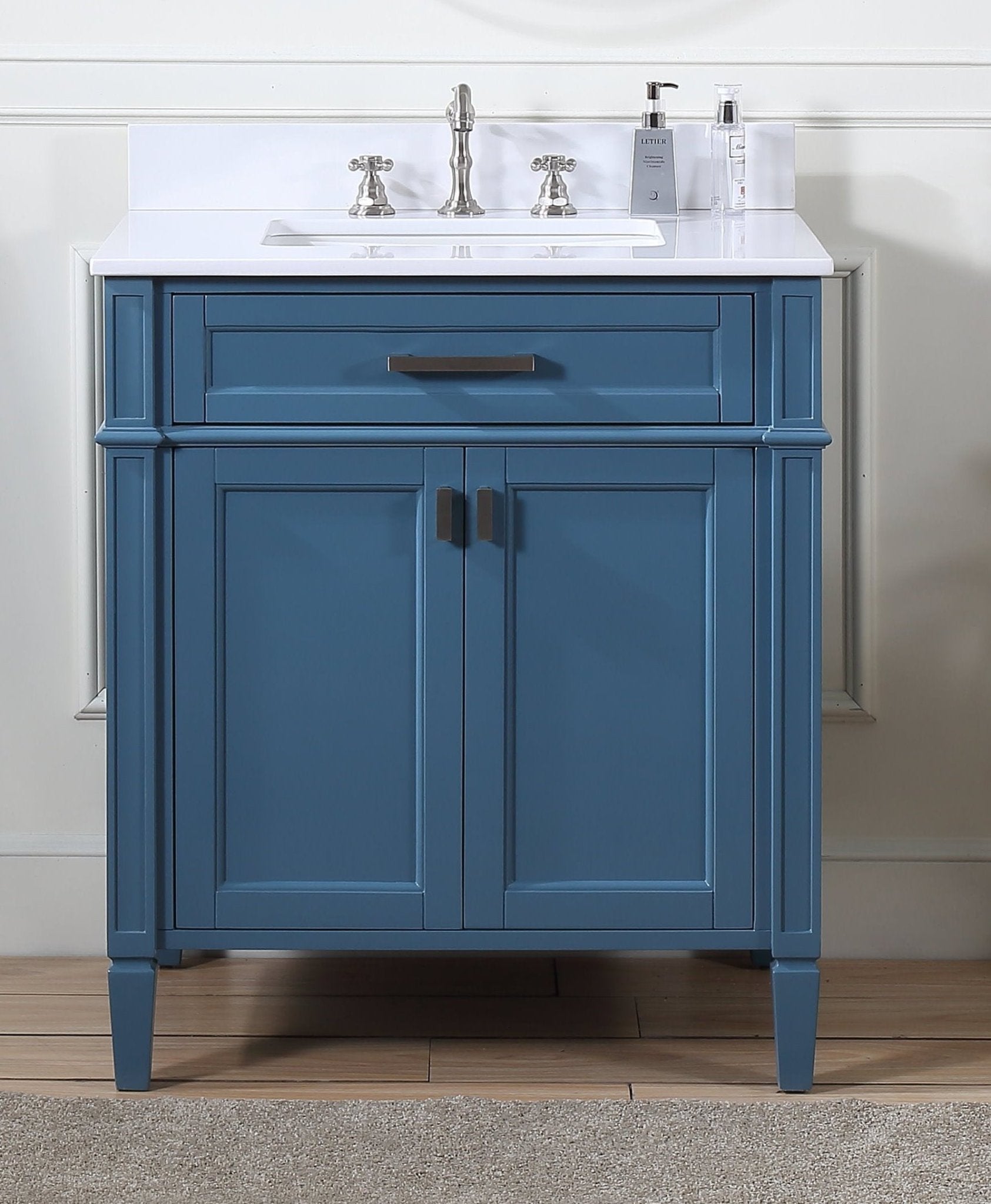 Chans Furniture QT-1808-V30TB 30 Inch Durand Modern Teal Blue Bathroom Sink Vanity with Stone Counter Top