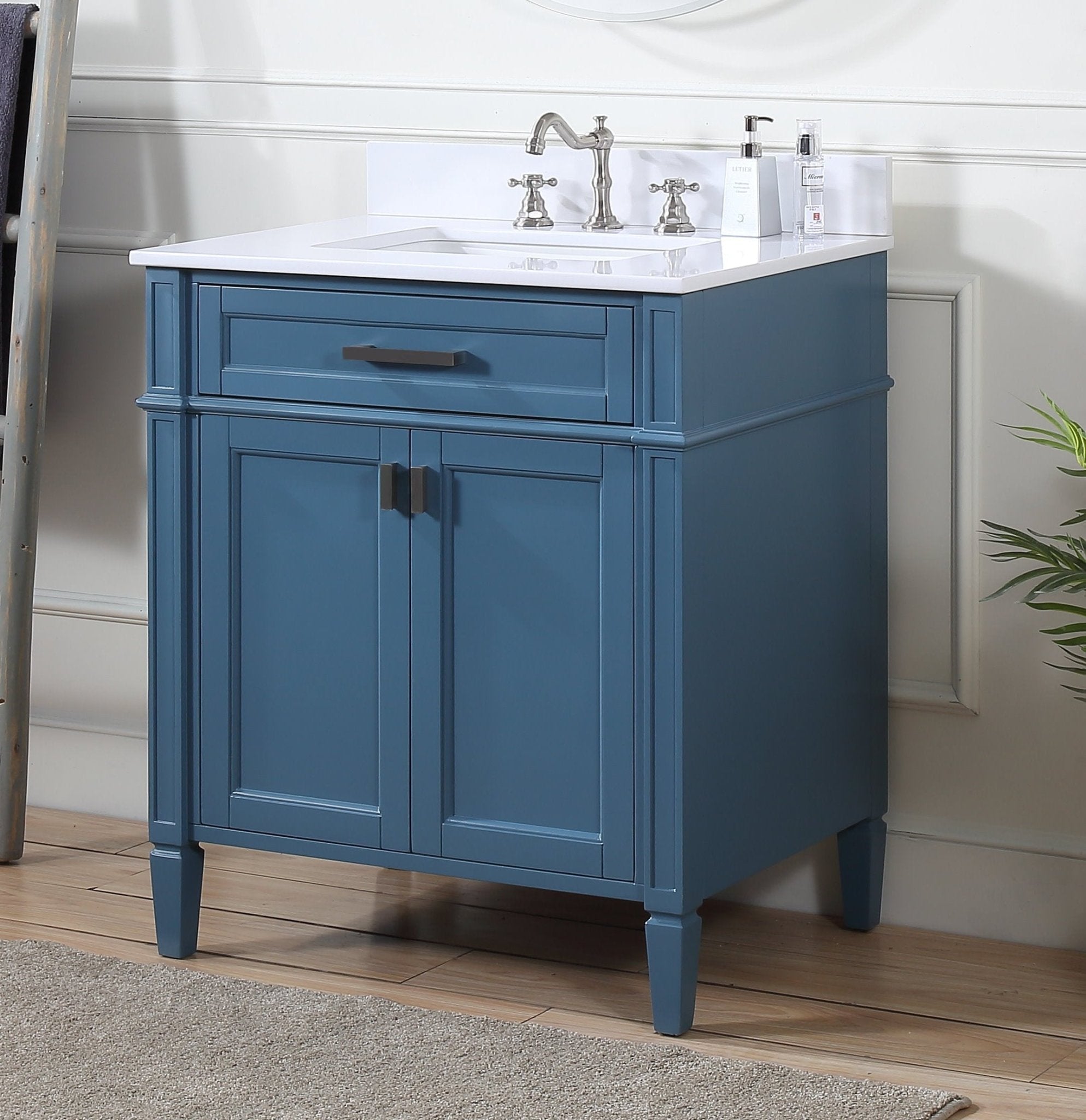 Chans Furniture QT-1808-V30TB 30 Inch Durand Modern Teal Blue Bathroom Sink Vanity with Stone Counter Top