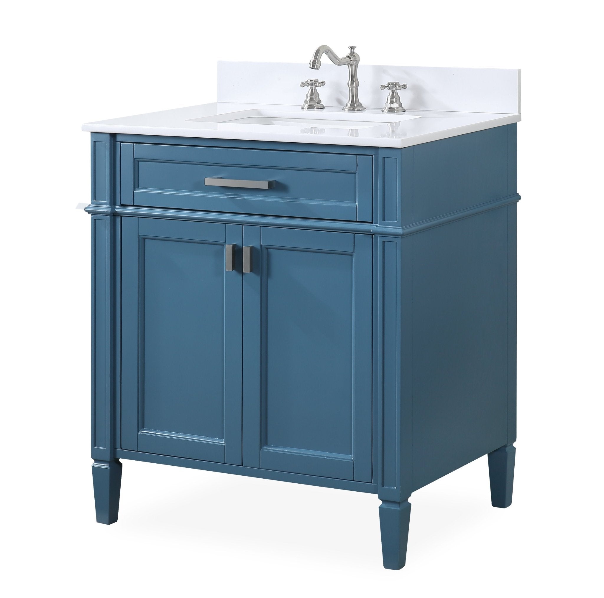 Chans Furniture QT-1808-V30TB 30 Inch Durand Modern Teal Blue Bathroom Sink Vanity with Stone Counter Top