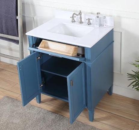 Chans Furniture QT-1808-V30TB 30 Inch Durand Modern Teal Blue Bathroom Sink Vanity with Stone Counter Top