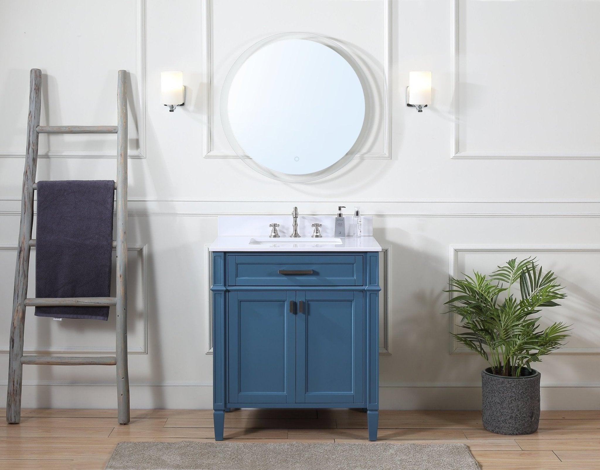 Chans Furniture QT-1808-V30TB 30 Inch Durand Modern Teal Blue Bathroom Sink Vanity with Stone Counter Top
