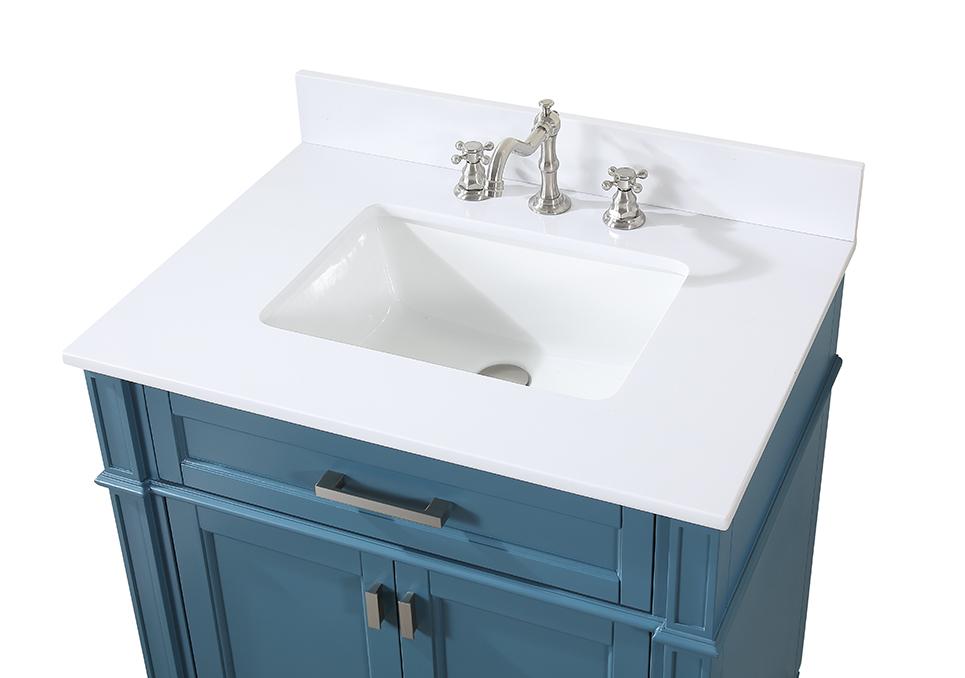 Chans Furniture QT-1808-V30TB 30 Inch Durand Modern Teal Blue Bathroom Sink Vanity with Stone Counter Top
