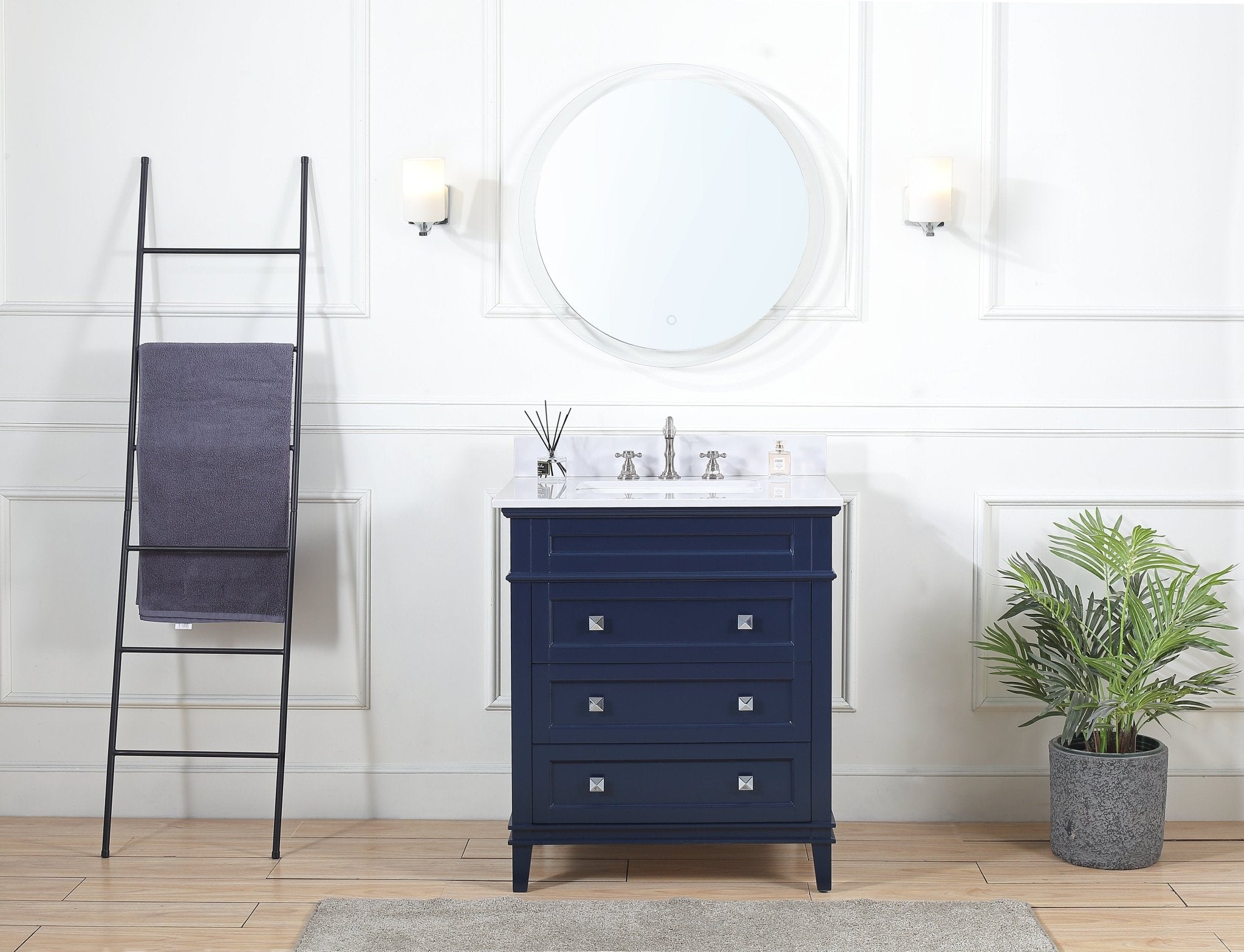 Chans Furniture QT-1810-V30NB 30" Tennant Brand Felix Modern Style Navy Blue Bathroom Vanity