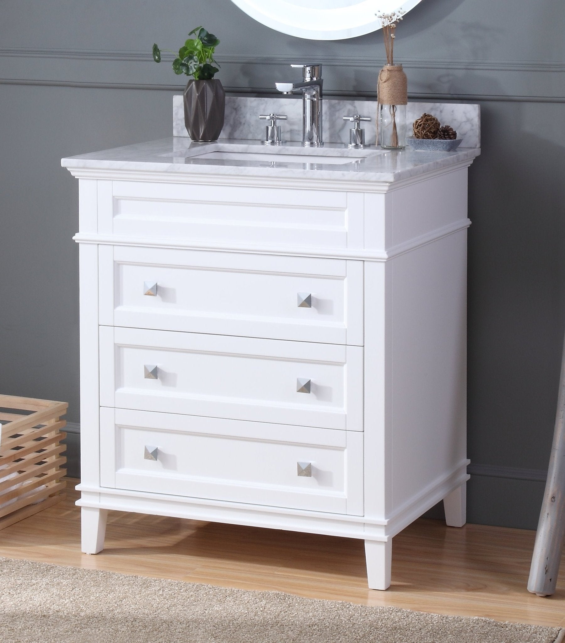 Chans Furniture QT-1810-V30W 30" Tennant Brand Felix Modern Style White Bathroom Vanity