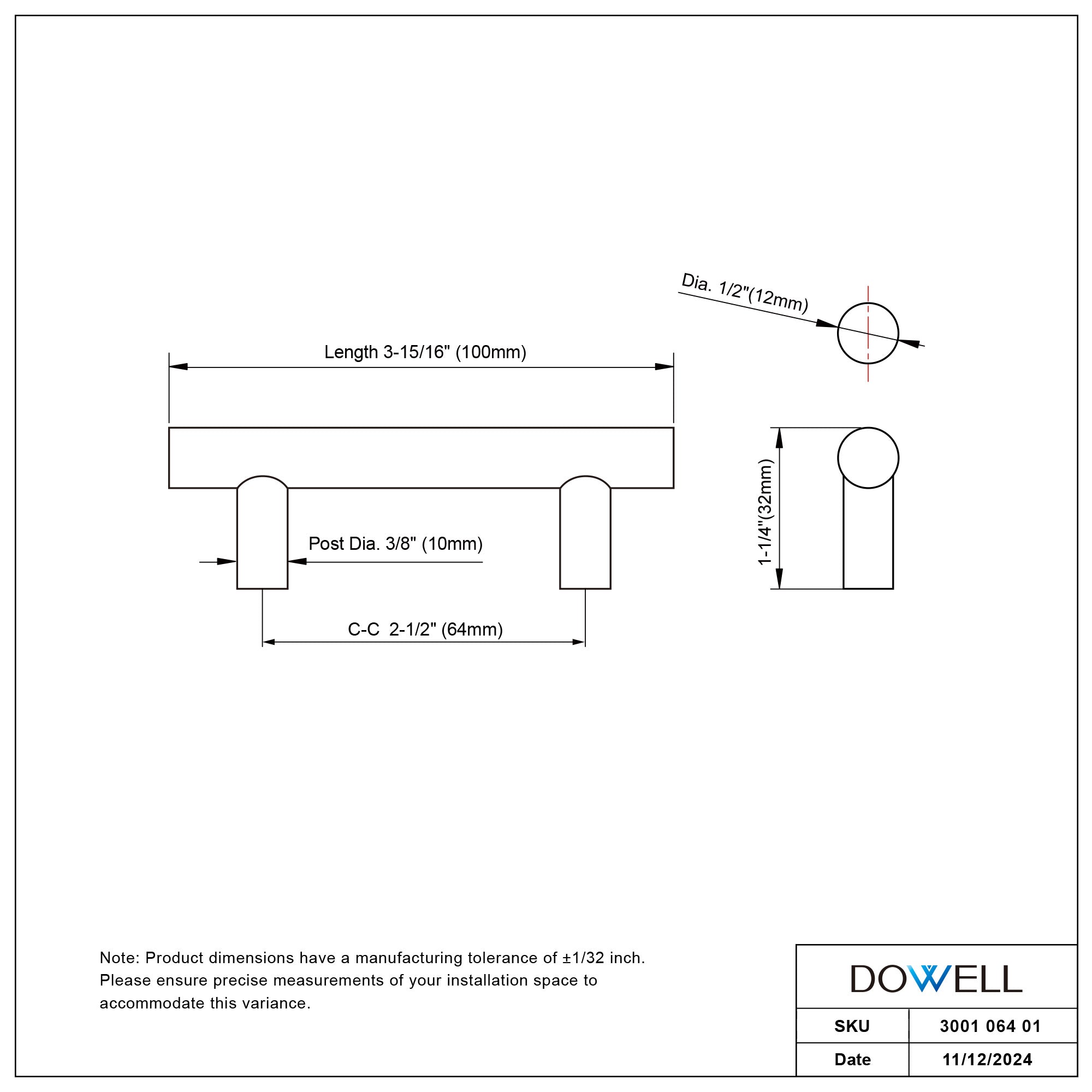 Stainless Steel Handle 3001 064 01