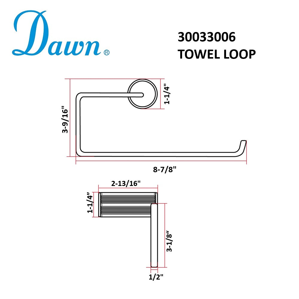 Dawn 3003 Series Solid Brass/Stainless Steel Straight Knurl Towel Loop