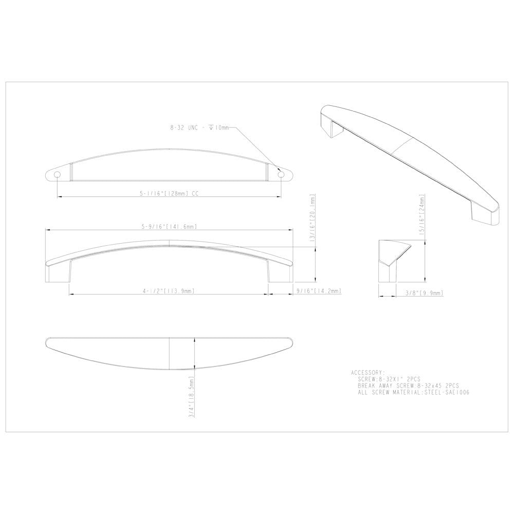 Hardware Resources 128 mm Center-to-Center Satin Nickel Asymmetrical Belfast Cabinet Pull