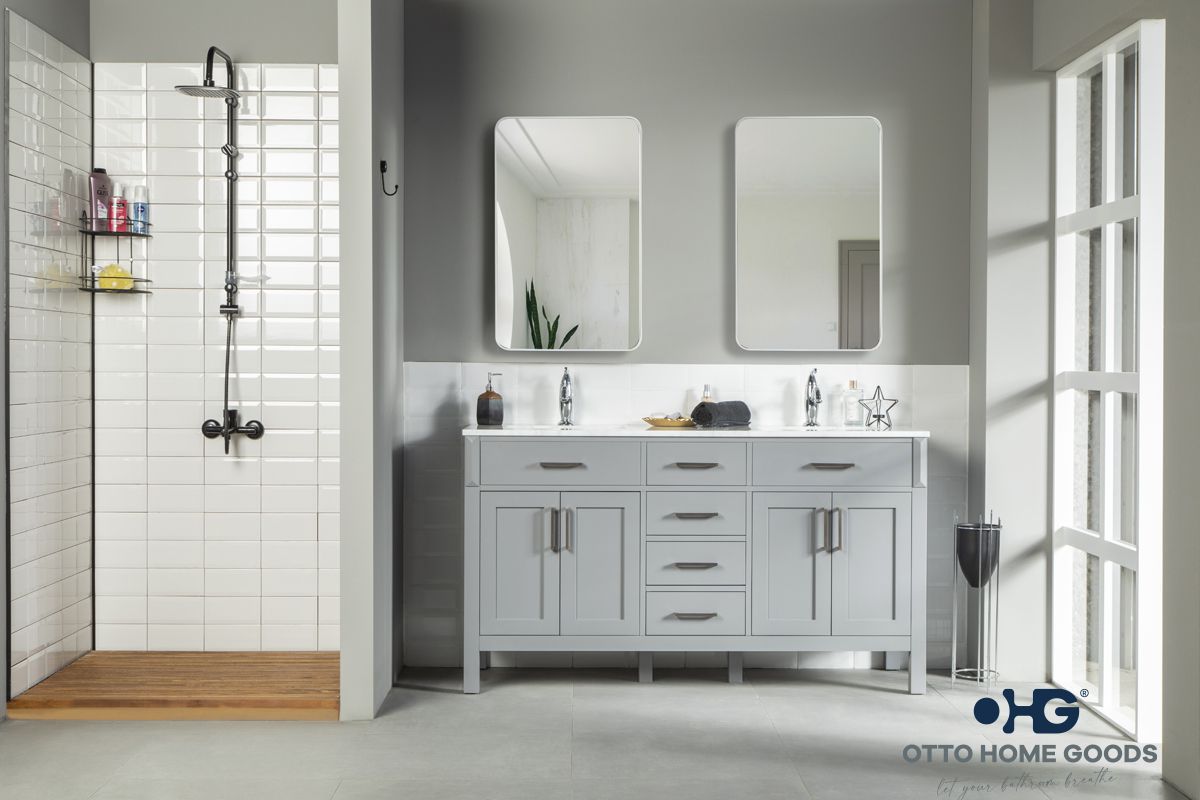 Fawna 60" Gray Double Bowls Bathroom Cabinet