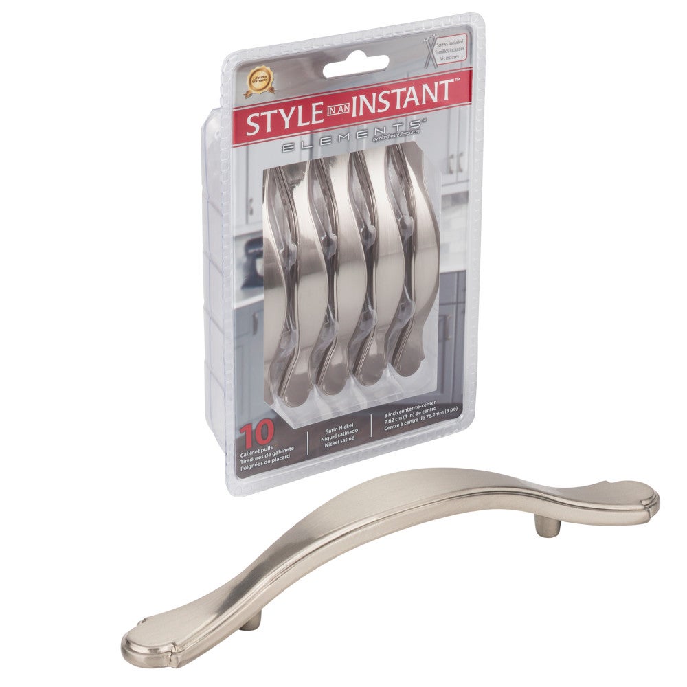 Hardware Resources 3" Center-to-Center Satin Nickel Gatsby Cabinet Pull