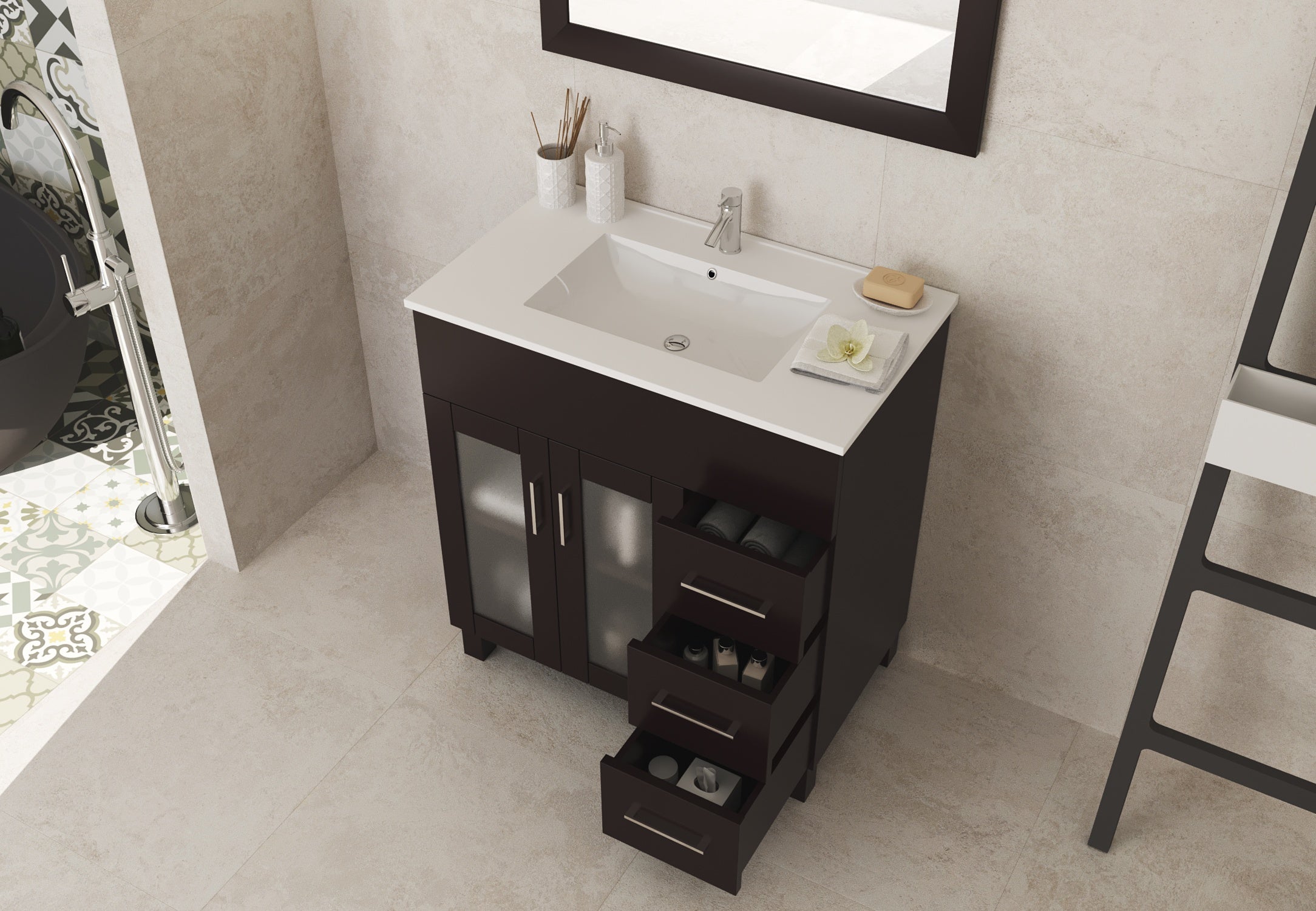 Nova 32" Bathroom Vanity with White Ceramic Basin Countertop