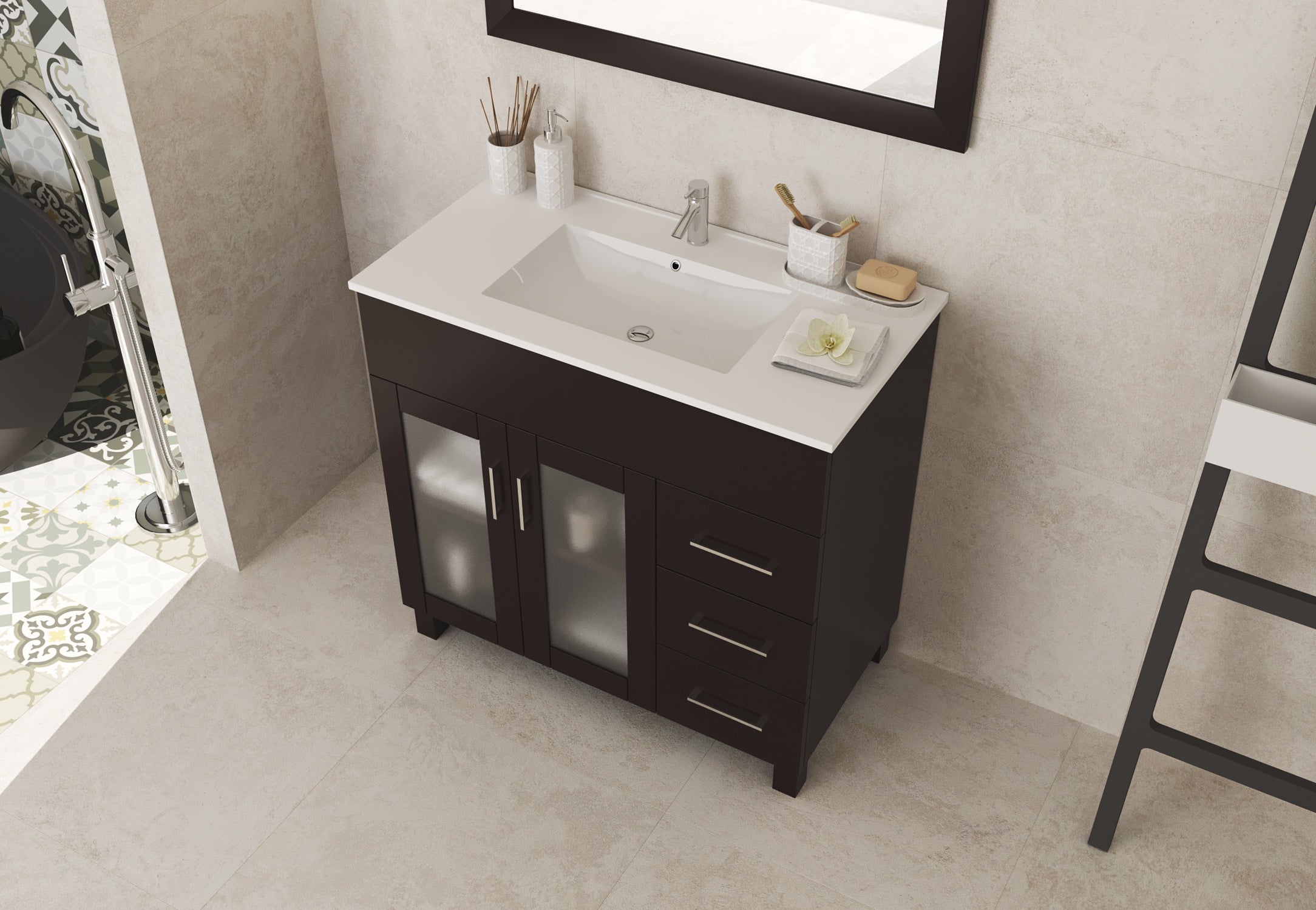 Nova 36" Bathroom Vanity with White Ceramic Basin Countertop