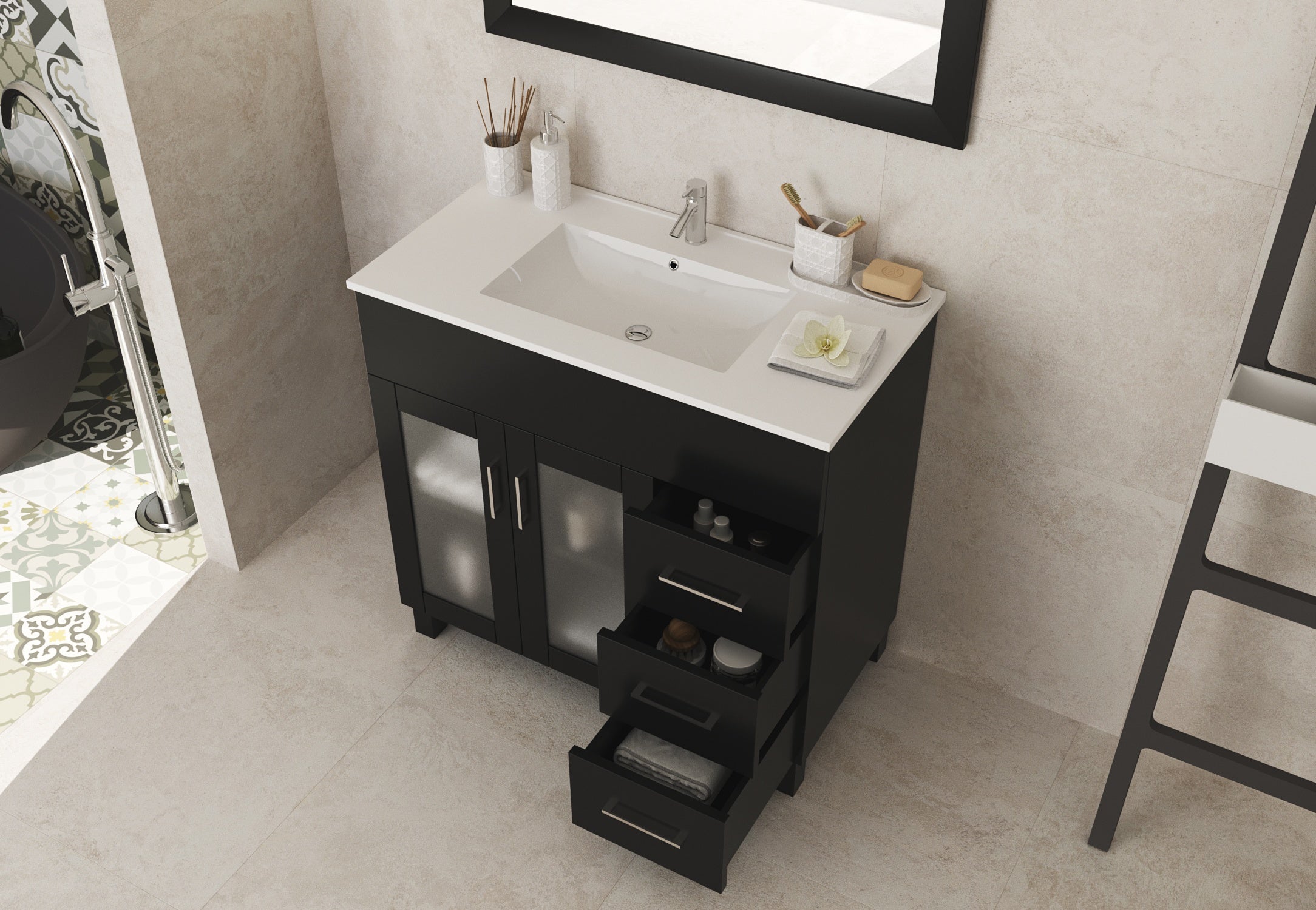 Nova 36" Bathroom Vanity with White Ceramic Basin Countertop