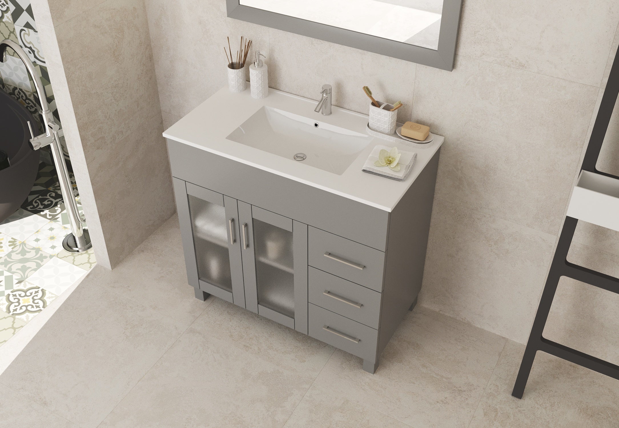 Nova 36" Bathroom Vanity with White Ceramic Basin Countertop
