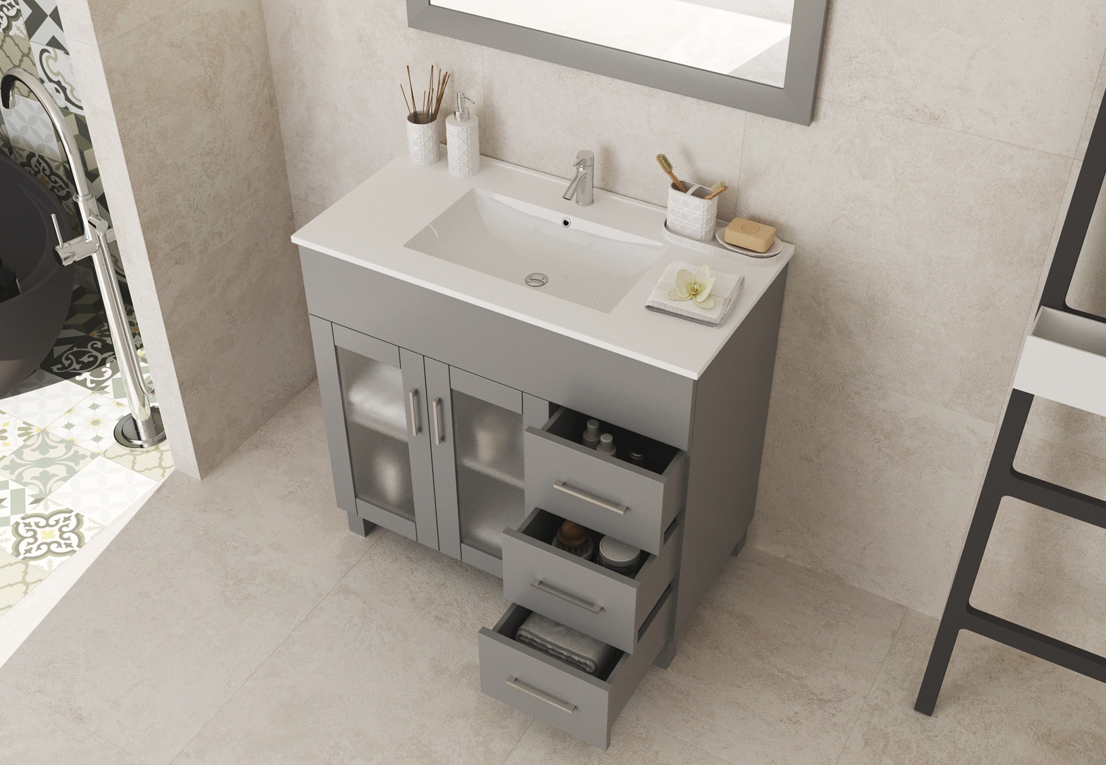 Nova 36" Bathroom Vanity with White Ceramic Basin Countertop