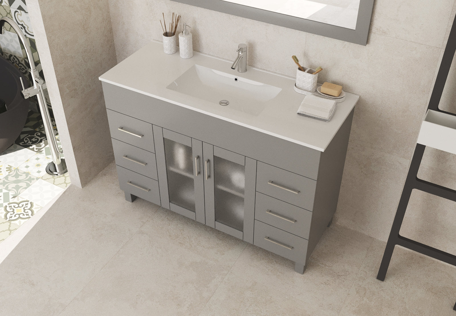 Nova 48" Bathroom Vanity with White Ceramic Basin Countertop