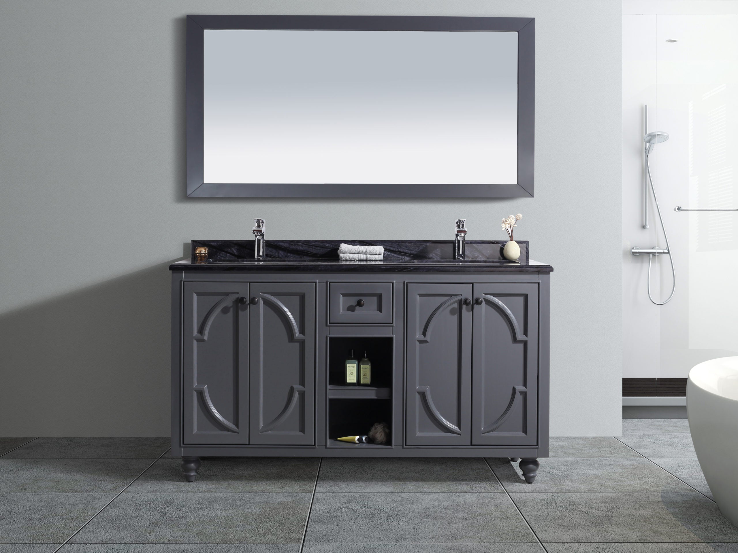 Odyssey 60" Maple Grey Double Sink Bathroom Vanity with Countertop