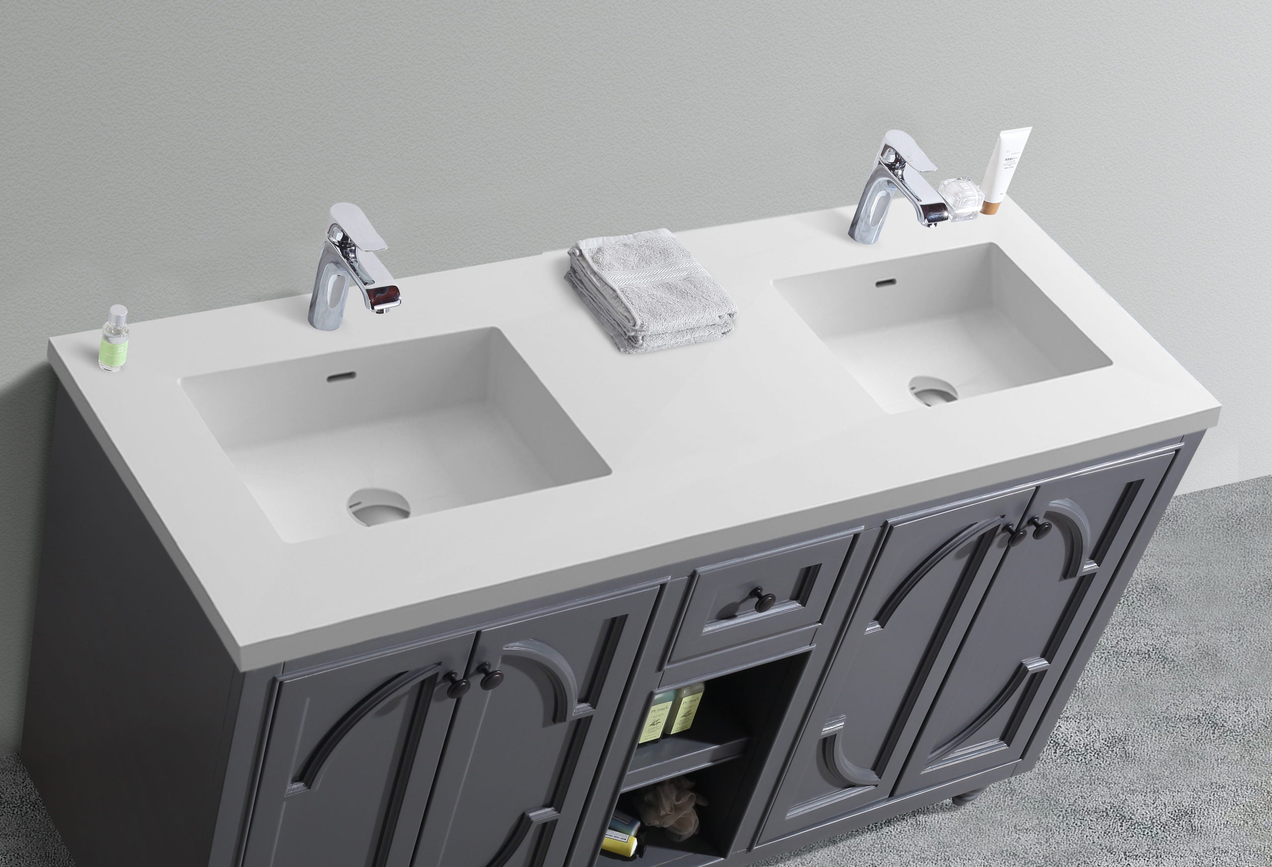 Odyssey 60" Maple Grey Double Sink Bathroom Vanity with Countertop