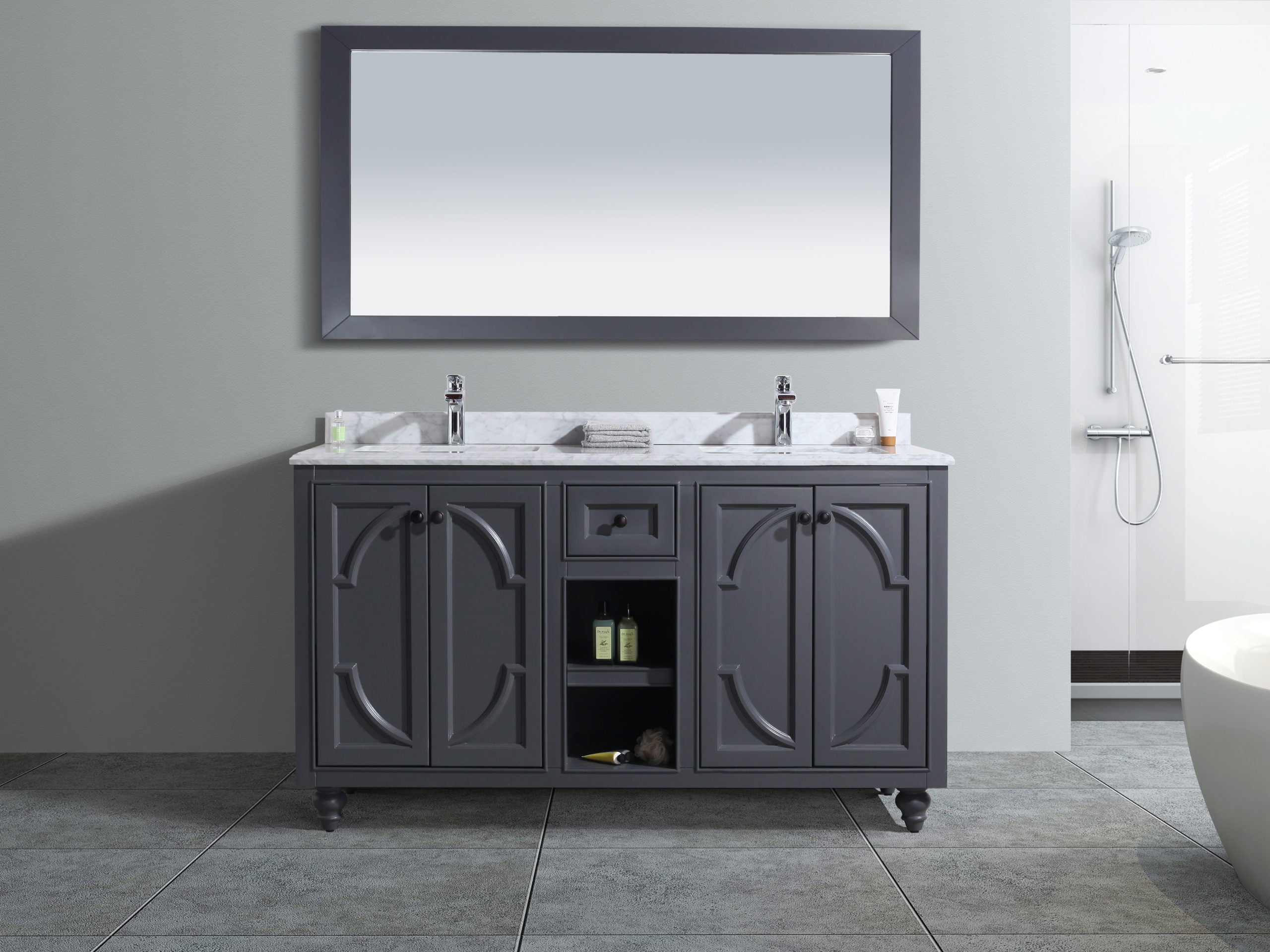 Odyssey 60" Maple Grey Double Sink Bathroom Vanity with Countertop