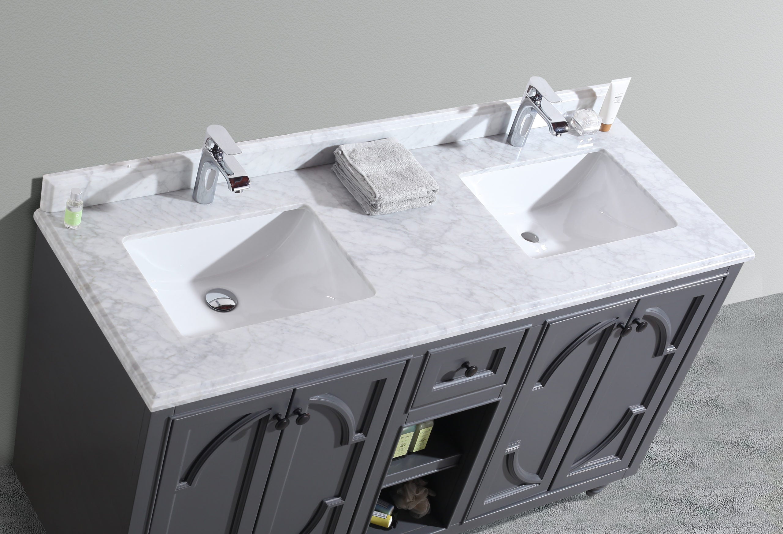 Odyssey 60" Maple Grey Double Sink Bathroom Vanity with Countertop