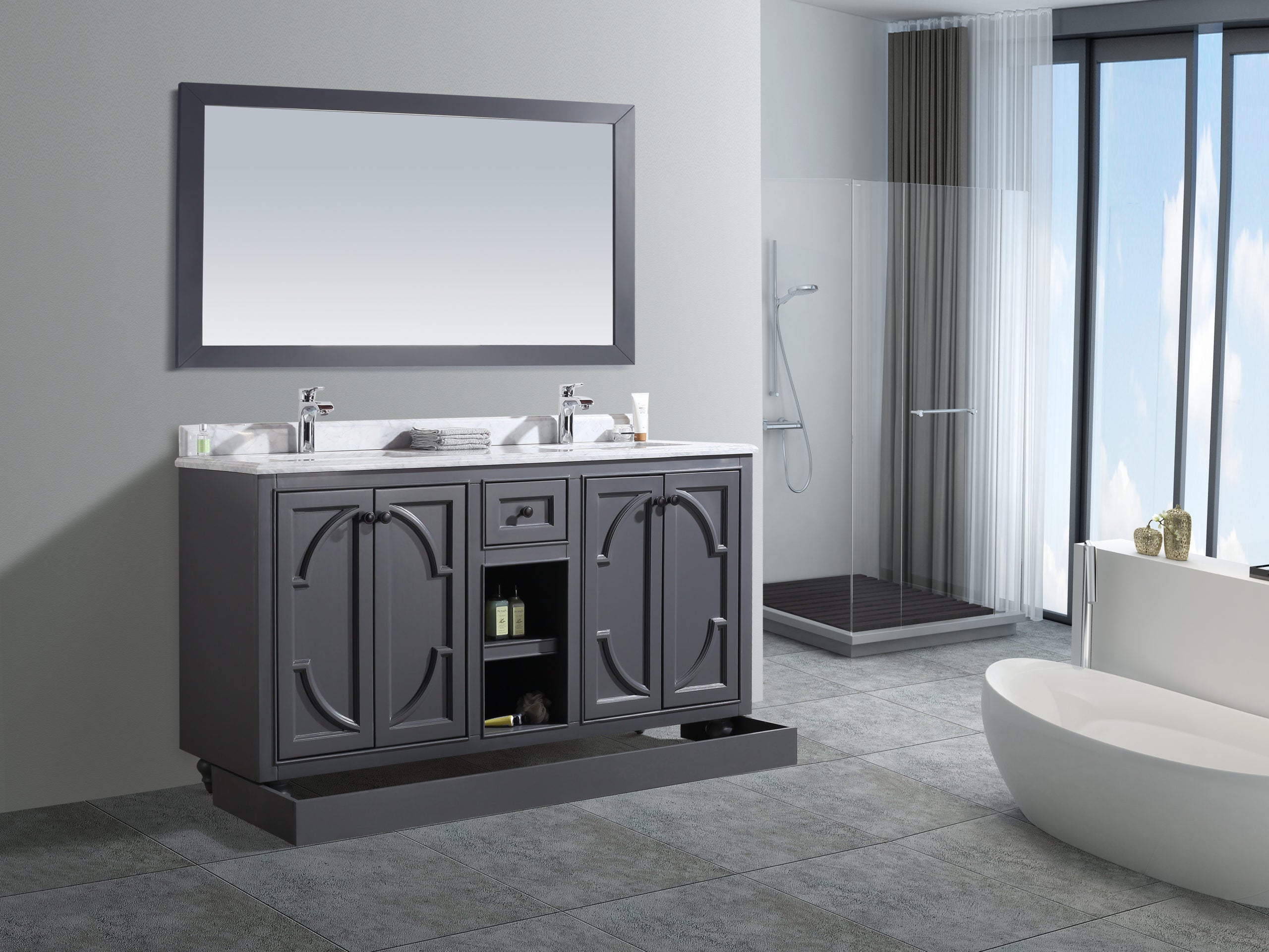 Odyssey 60" Maple Grey Double Sink Bathroom Vanity with Countertop
